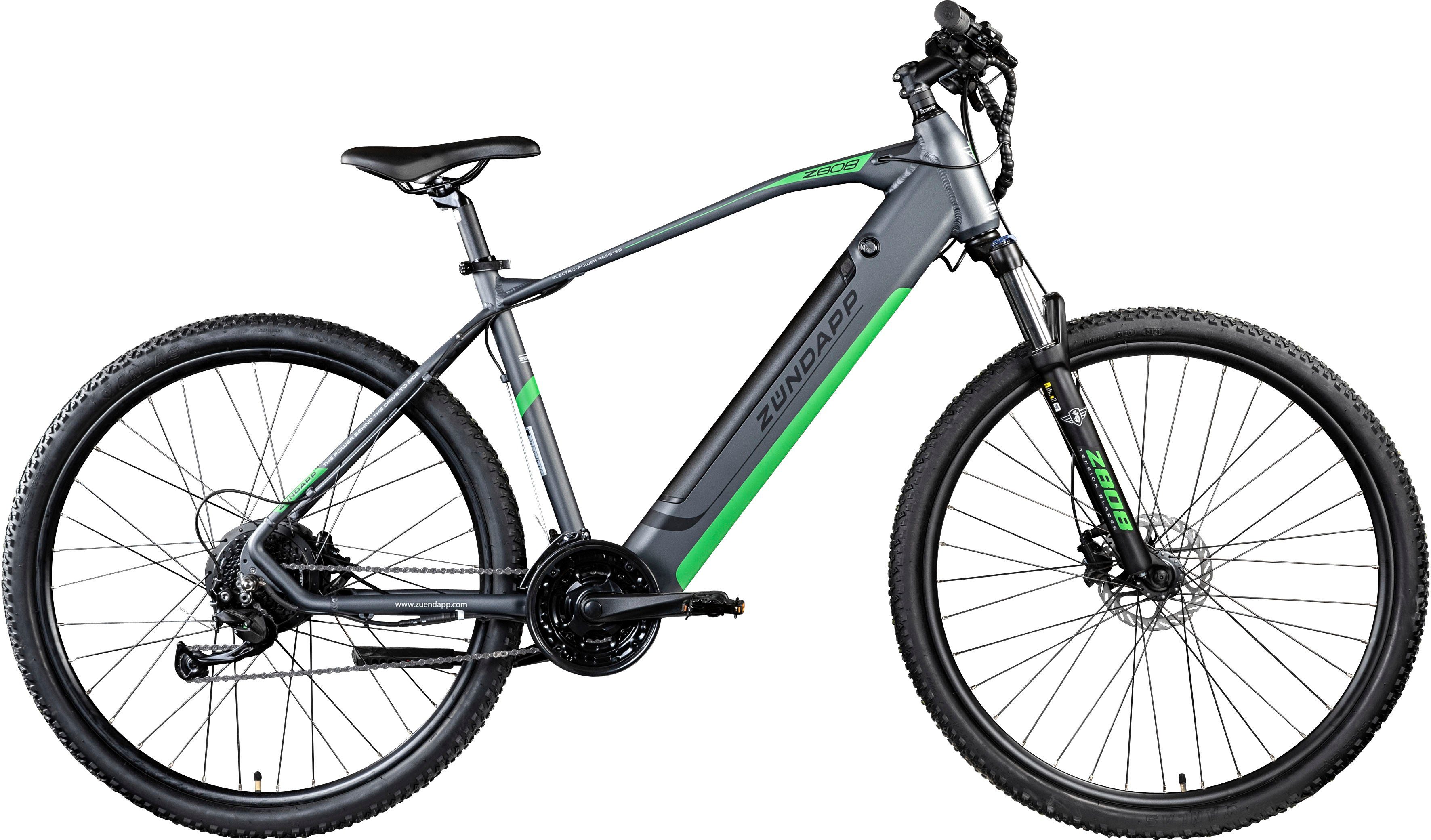 Zündapp E-Bike Z808, 24 Gang, Kettenschaltung, Heckmotor, 504 Wh Akku, Pedelec, Elektrofahrrad für Damen u. Herren, MTB, Mountainbike