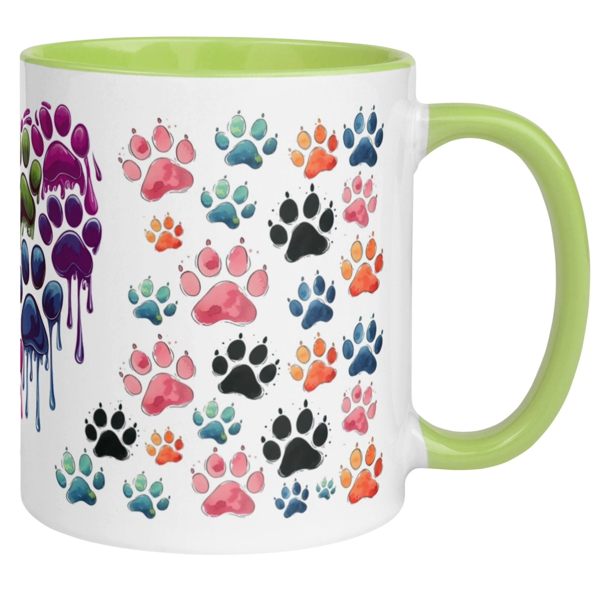 Momentals Tasse Katze – „Bunte Pfoten Abdrücke mit Herz“ – lustiges Katzen Geschenk, Gratis Versand · Links-&Rechtshänder · Spülmaschinenfest