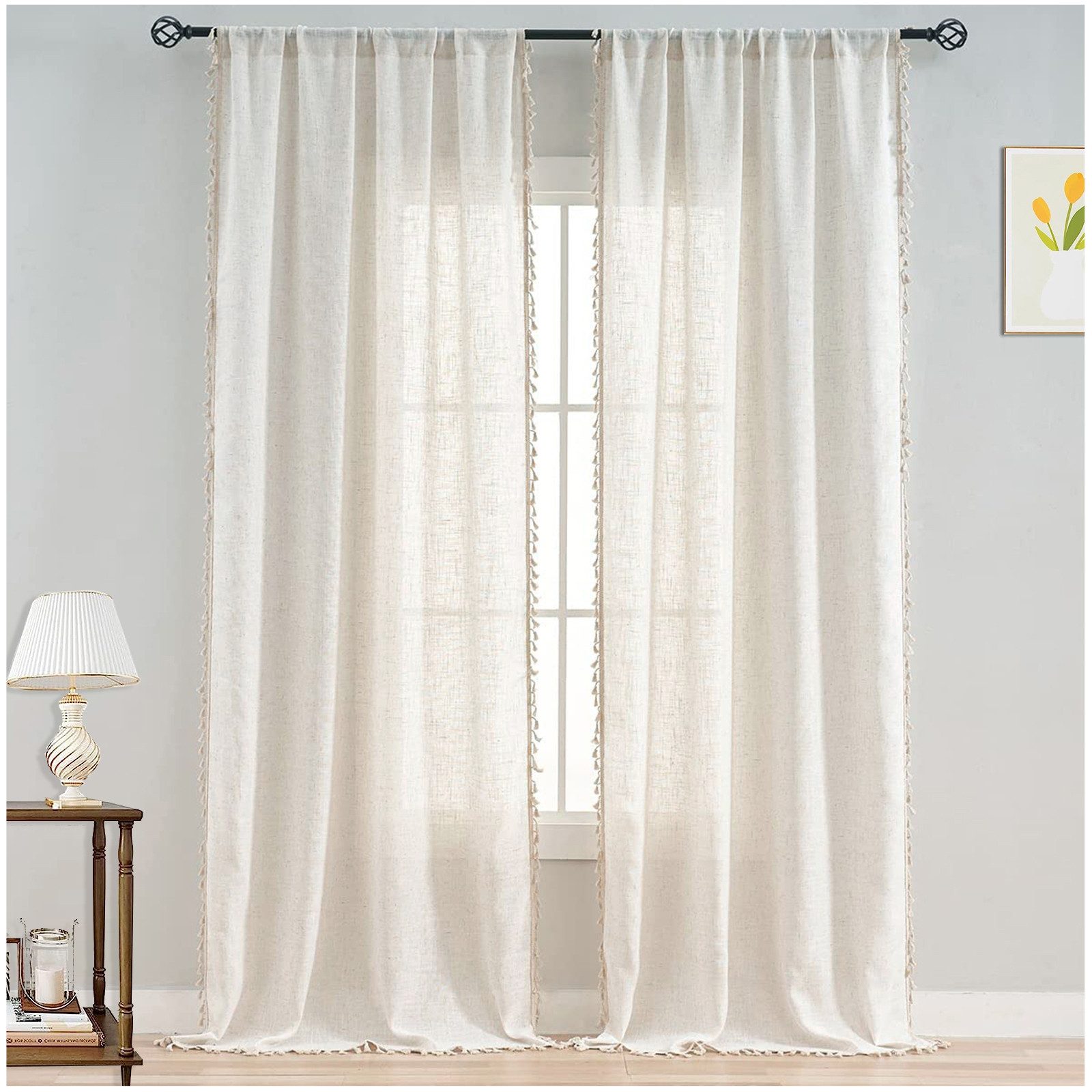 Qelus Vorhang Creme Quaste Fenstervorhang Stabtasche Vintage Vorhänge (2 St günstig online kaufen