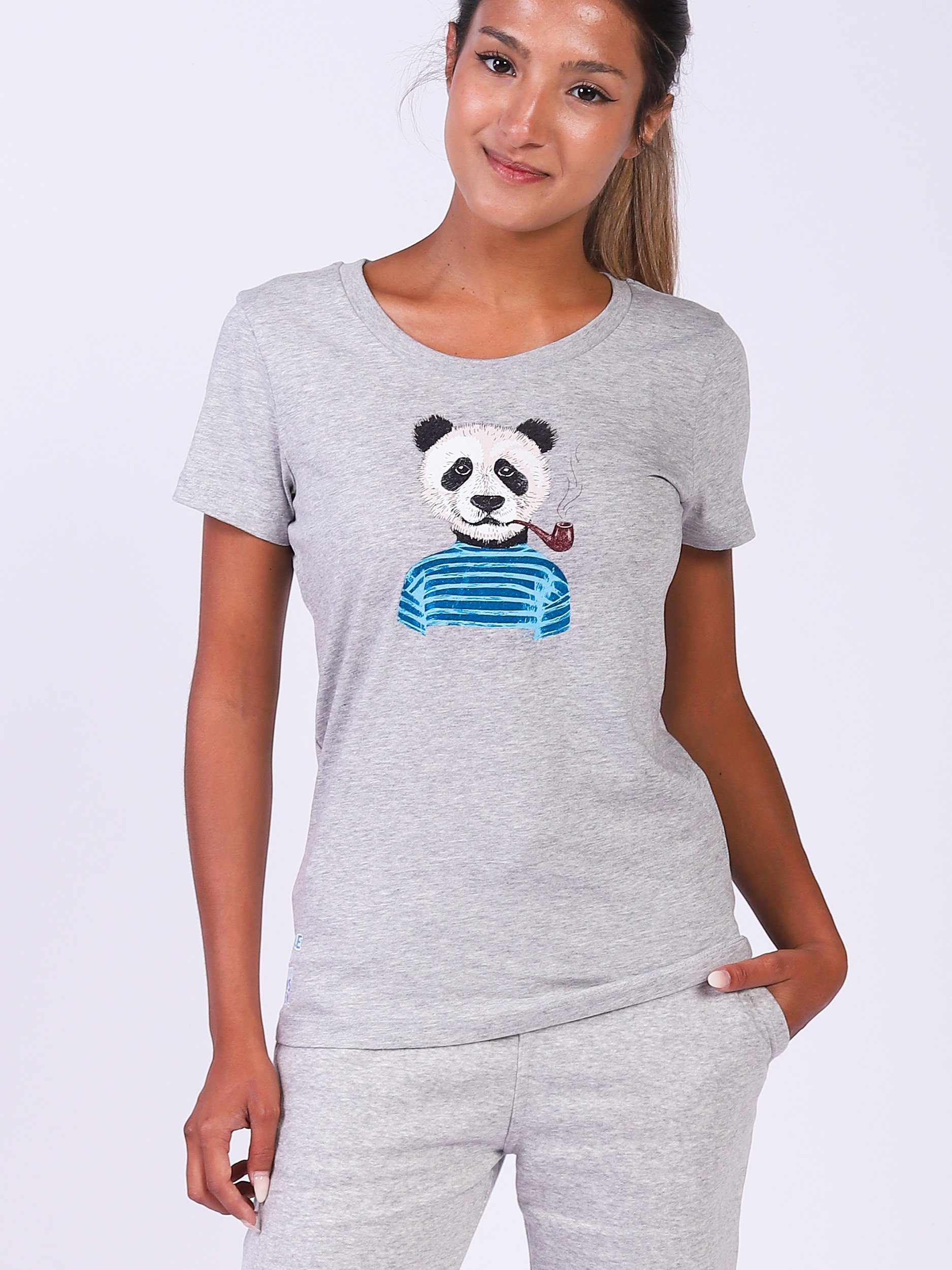 wat? Apparel Print-Shirt Panda (1-tlg) grau meliert