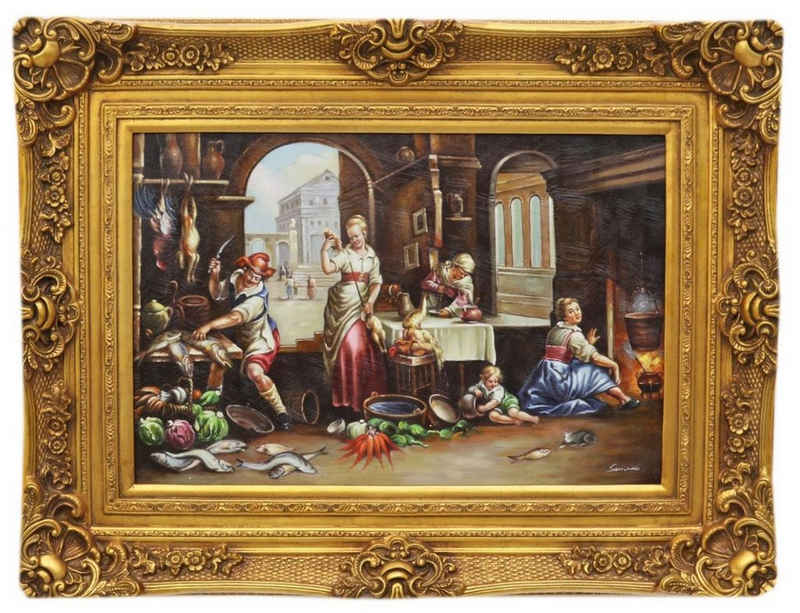 Casa Padrino Ölgemälde Barock Öl Gemälde Küche Gold Prunk Rahmen 130 x H. 100 cm - Möbel im Barockstil