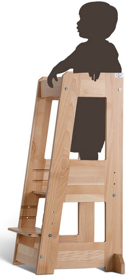 tiSsi® Stehhilfe Lernturm Felix, Buche natur, Made in Europe, Mitwachsend  dank höhenverstellbarem Stand- und Fußbrett