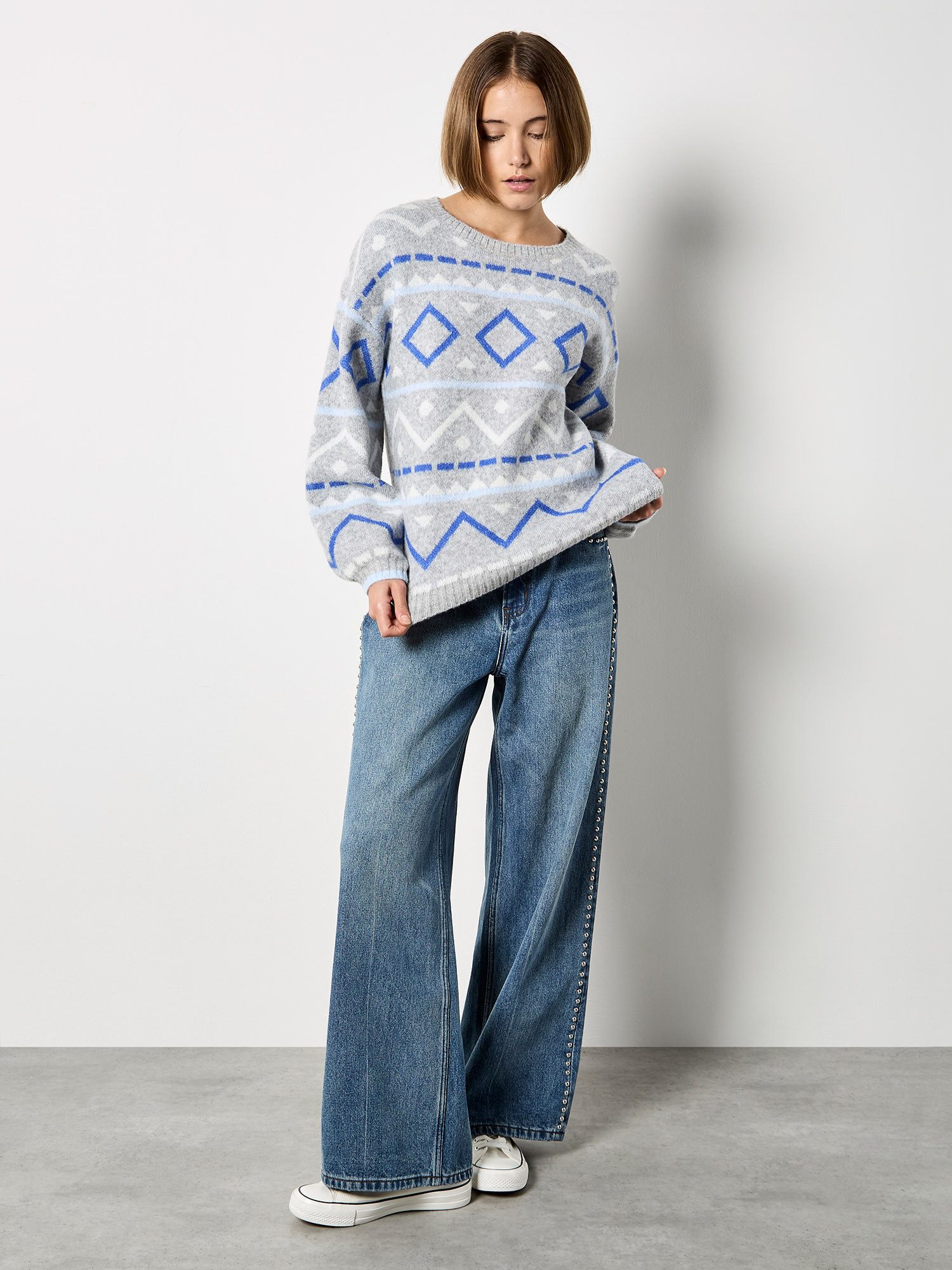 Apricot Rundhalspullover Strickpullover mit geometrischem Muster
