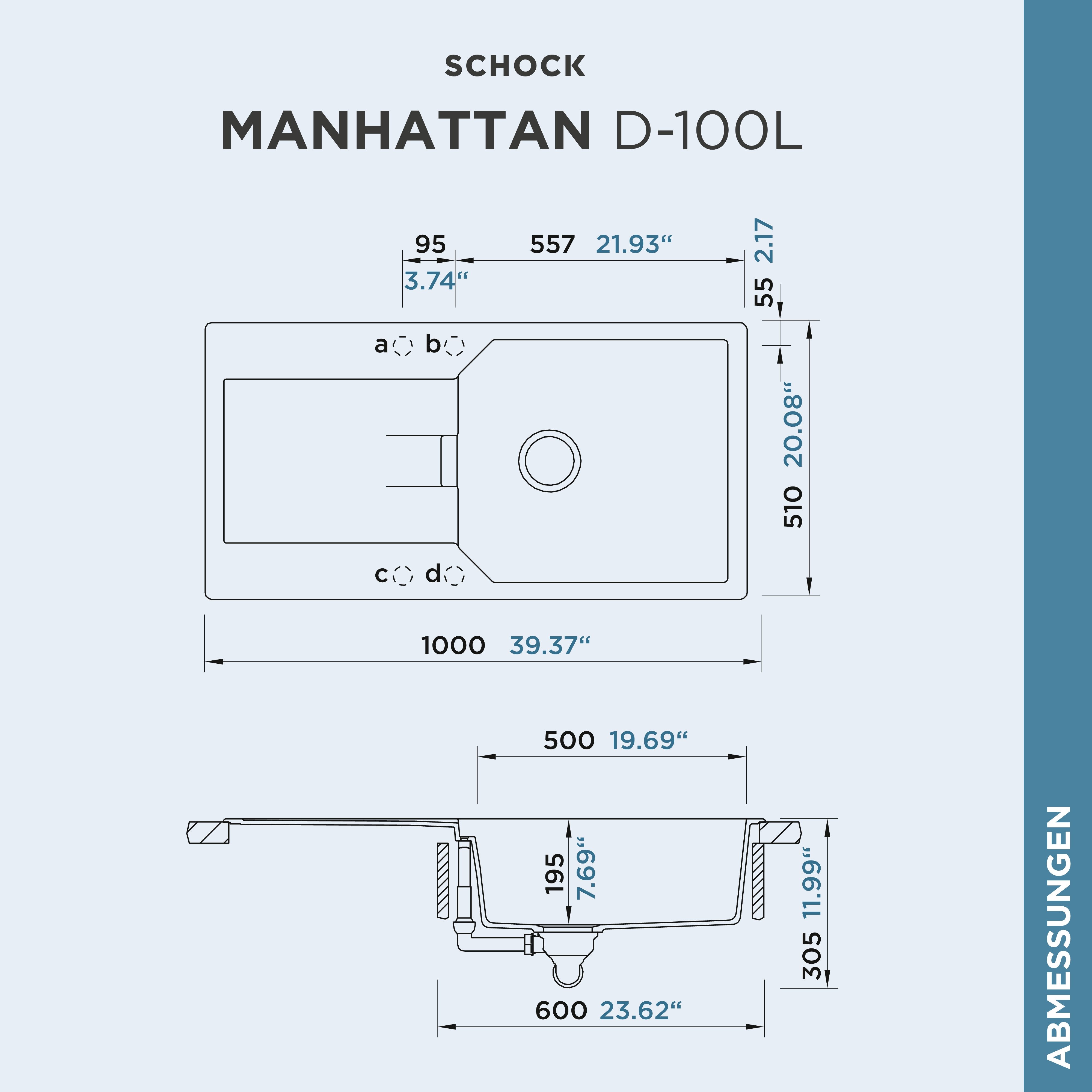Schock Granitspüle Manhattan D-100L, rechteckig, 100/51 cm