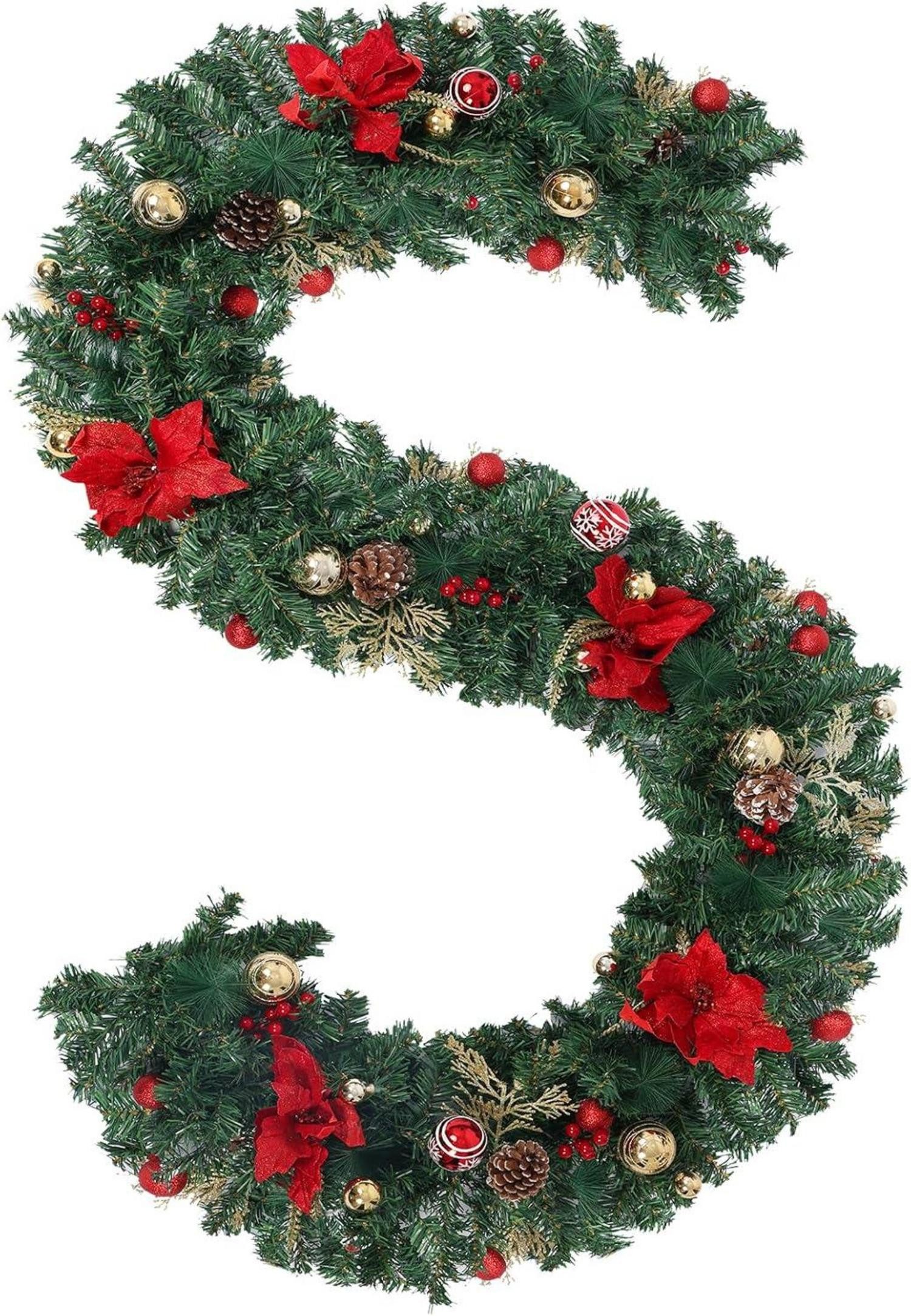 Hängedekoration Weihnachtsgirlanden 2,7 m mit Blumen, Beeren, Tannenzapfen - Innen