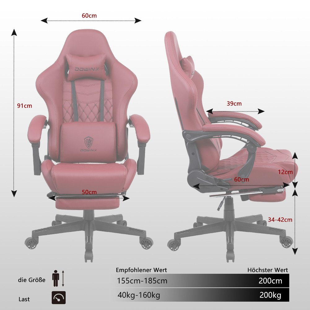 Dowinx Gaming-Stuhl Ergonomisches Design mit Massage Lendenwirbelstütze und günstig online kaufen