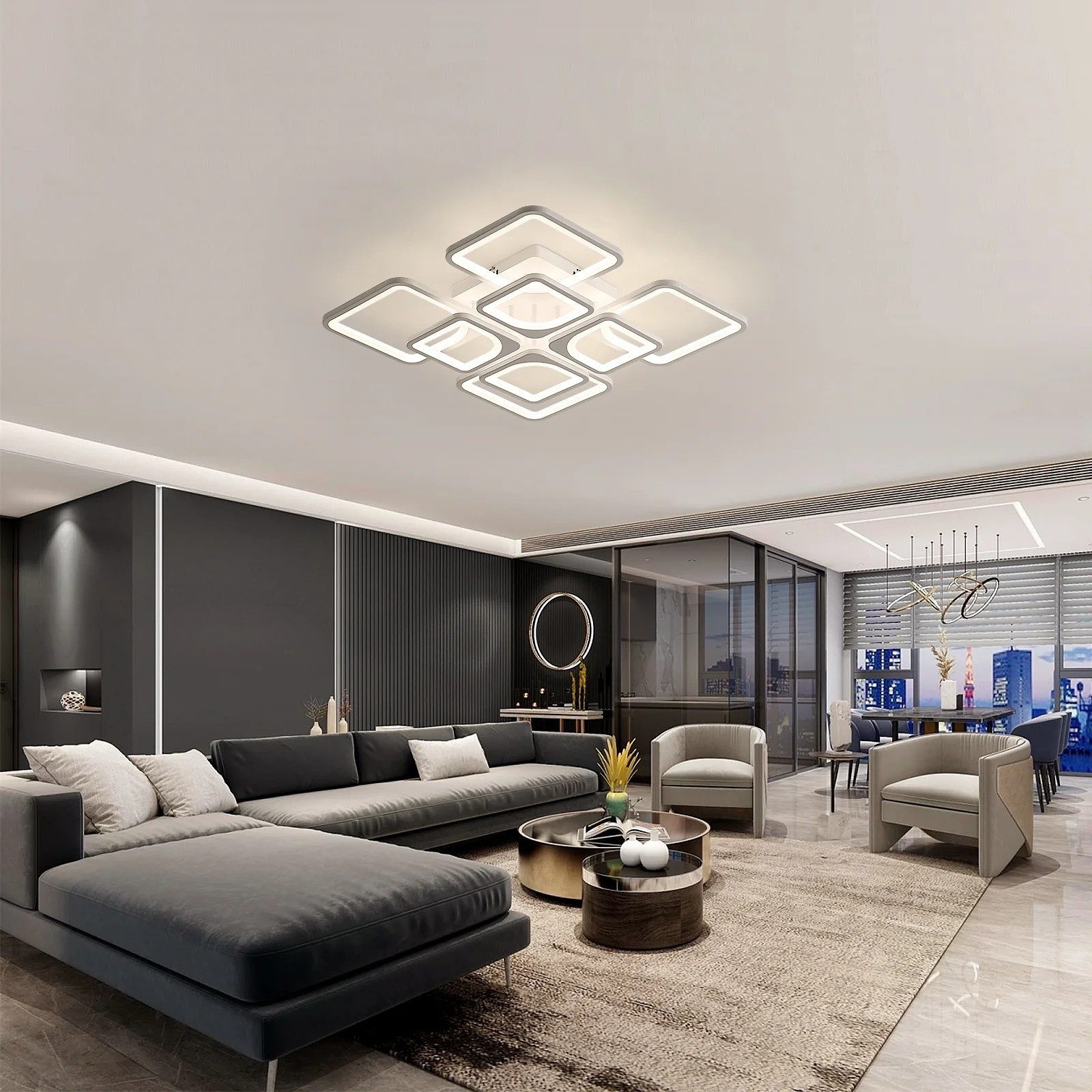Riserva Deckenleuchte LED Deckenleuchte Dimmbar 80W Fernbedienung Wohnzimmer, LED wechselbar