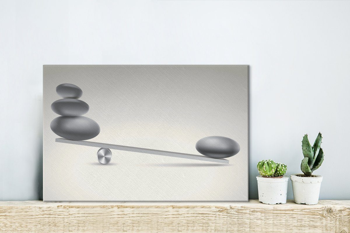 OneMillionCanvasses® Leinwandbild Zen-Steine Wandbild einem auf Wanddeko, Aufhängefertig, Schwebebalken, Leinwandbilder, (1 cm St), 30x20