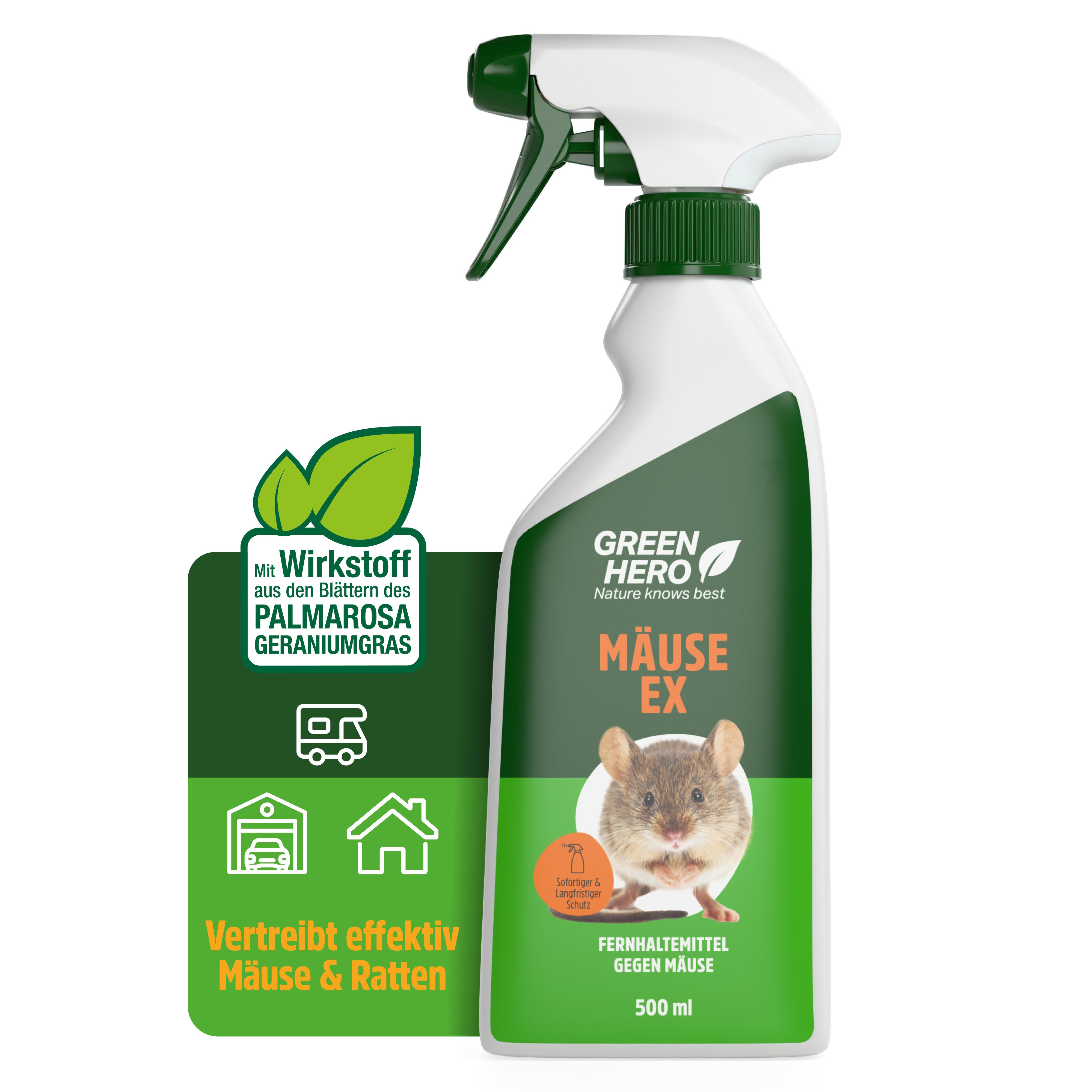 GreenHero Vergrämungsmittel Mäuse-Ex Spray zur Mäuseabwehr, 500 ml