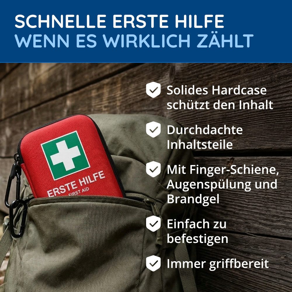 FLEXEO Erste-Hilfe-Set Traveller, (1 St), Kompaktes Notfallset mit Karabinerhaken für Wandern, Fahrrad, Outdoor