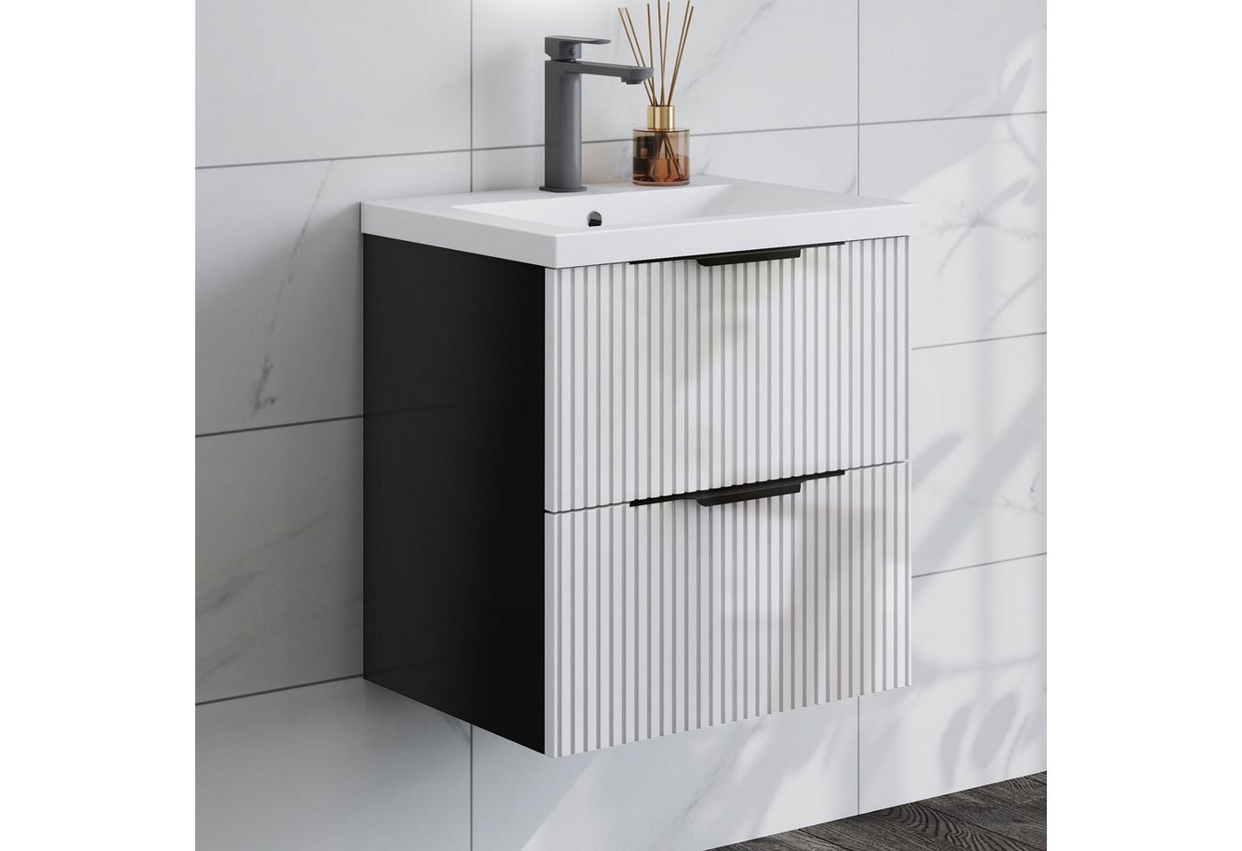 duschspa Waschtisch Waschbecken mit Unterschrank Badmöbel Set Hängeschrank, mit Griffe, 50/60/80/100/120 cm