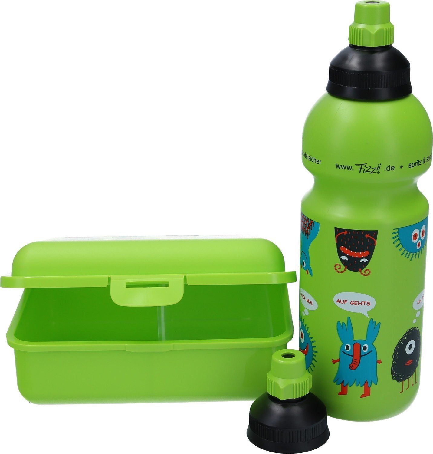 Fizzii Lunchbox Fizzii Trinkflasche 600ml und Brotdose Weltraum 3-er Set, mit Trennfach & extra Trinkverschluss