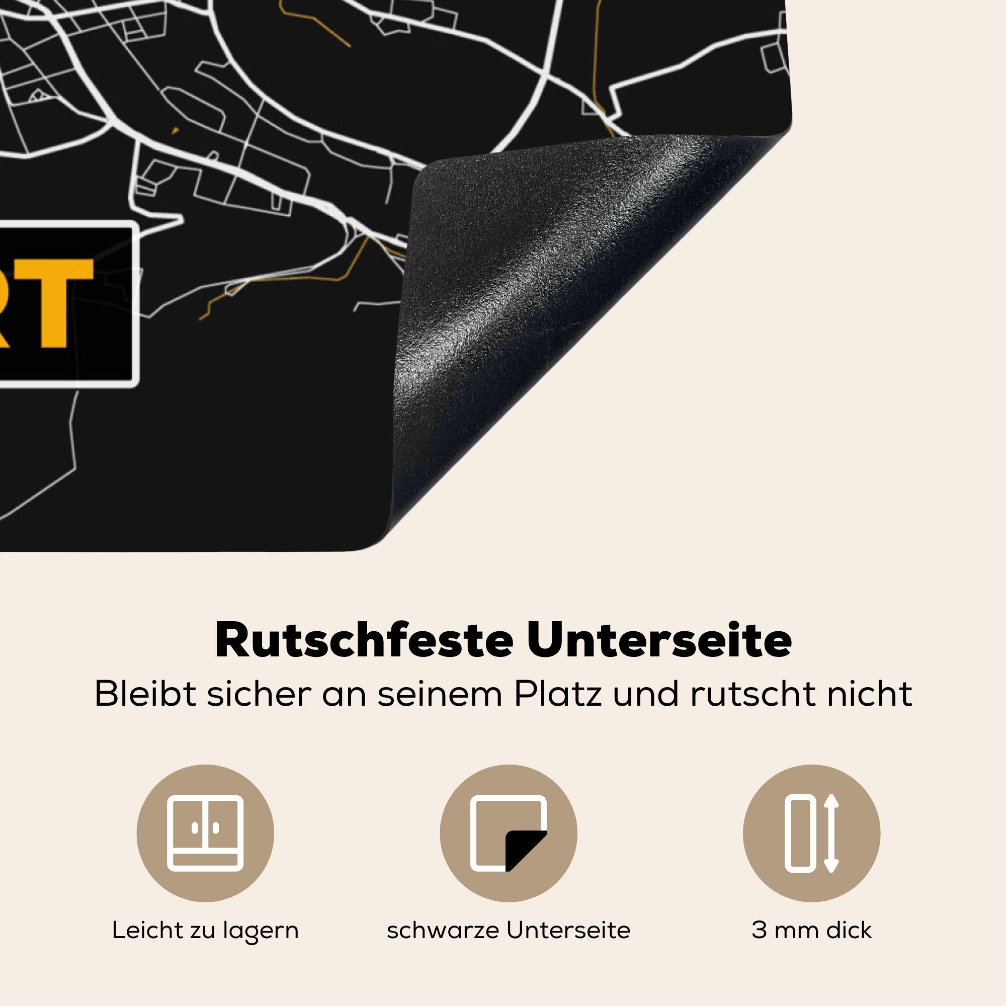 Erfurt Karte MuchoWow tlg), Arbeitsplatte Gold cm, küche (1 Vinyl, Ceranfeldabdeckung, - Stadtplan, für Herdblende-/Abdeckplatte - 78x78 - - Deutschland