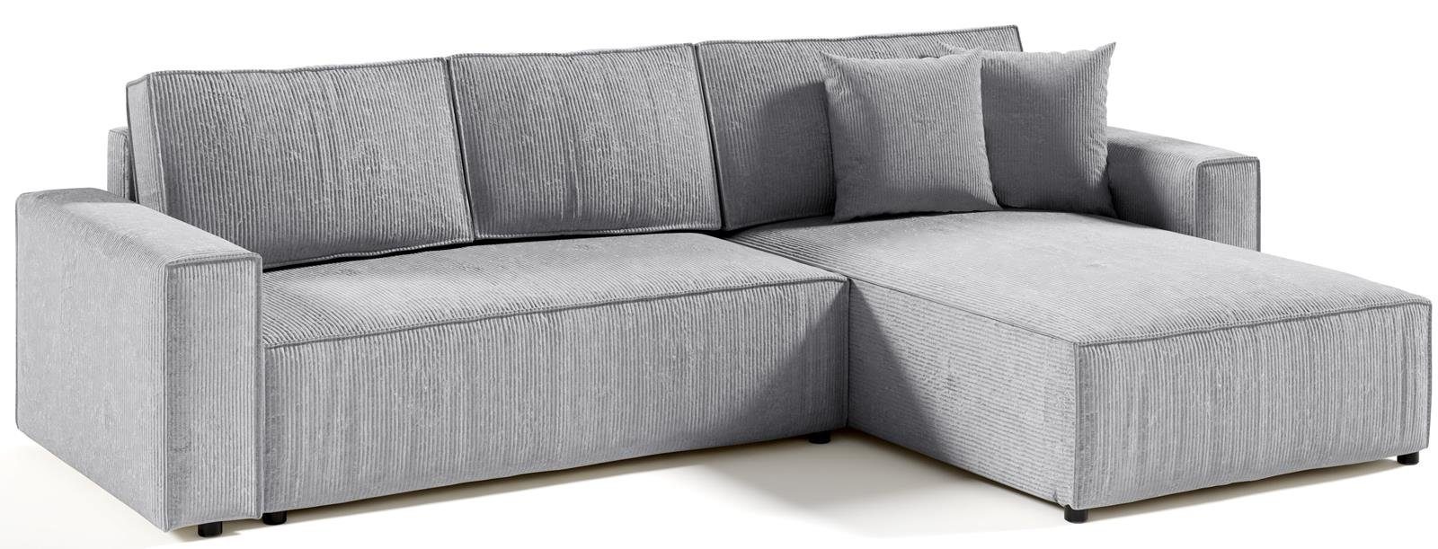 Ecksofa L-Form Compleo mit cm 290 Hellgrau Corner BOSTON, Schlafsofa Funktionen Ecksofa