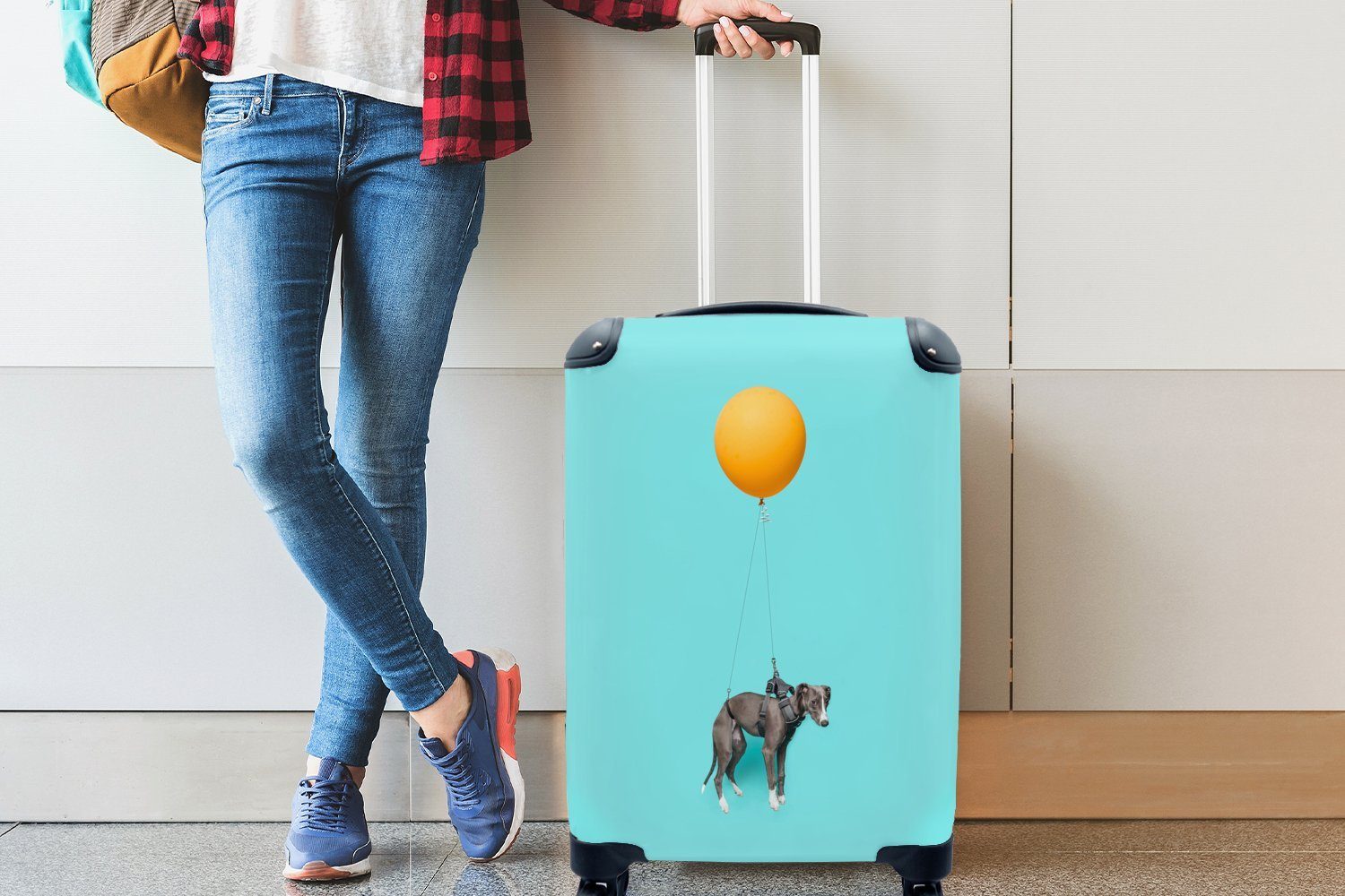 Handgepäck Handgepäckkoffer Reisekoffer Reisetasche MuchoWow Ballon, 4 einem mit für auf Windhund rollen, gelben Rollen, Trolley, Ferien,