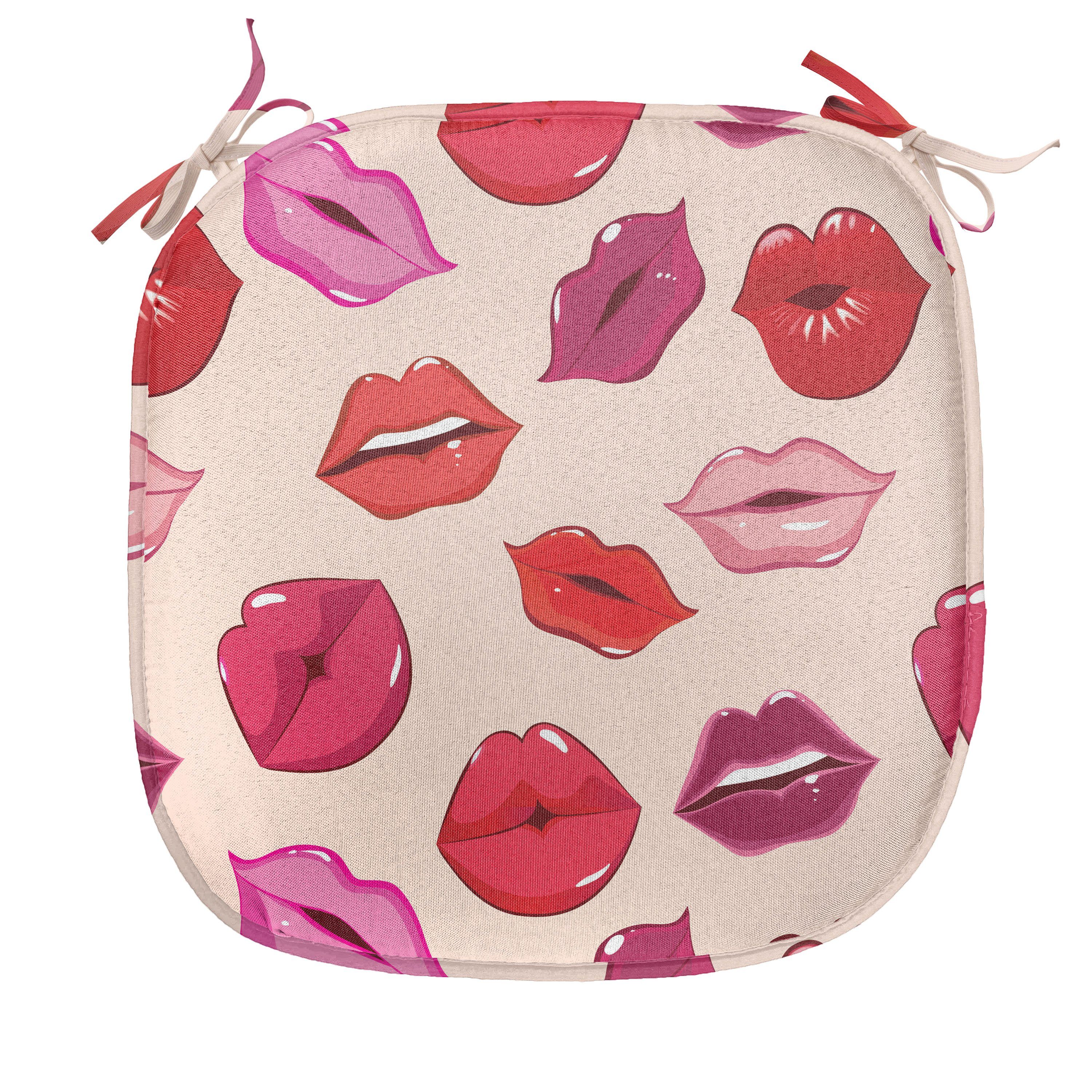 Abakuhaus Stuhlkissen Dekoratives wasserfestes Kissen mit Riemen für Küchensitze, Kuss Vivid Farbige Lippen Glamour