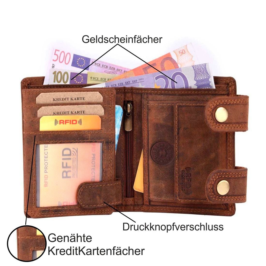 Lederbörse mit Börse Leder Münzfach Büffelleder mit RFID Herren Geldbörse SHG Portemonnaie, Schutz Kette
