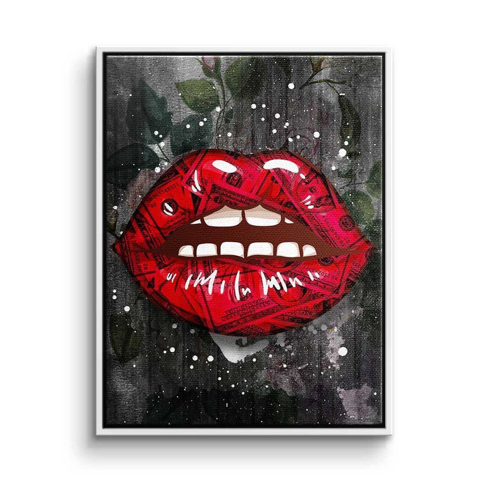 Leinwandbild, Premium Rahmen - Leinwandbild Geld - DOTCOMCANVAS® - Erfolg Kiss Modern Pop Art - goldener