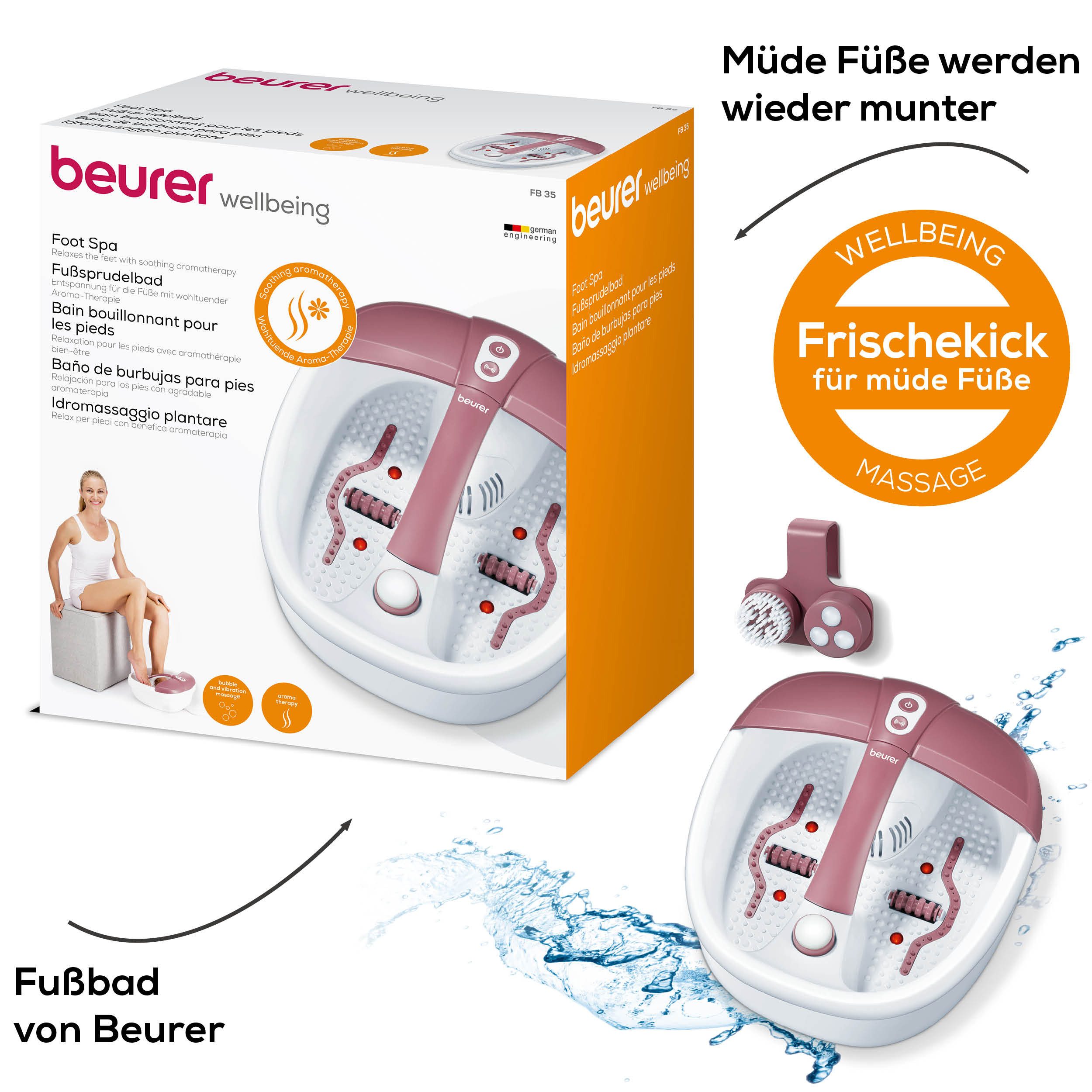 BEURER Fußbad FB 35 Fußsprudelwanne mit Aroma-Filter zur Verwendung mit Badezusätzen, Mit Vibrations- und Sprudelmassage und Wassertemperierung