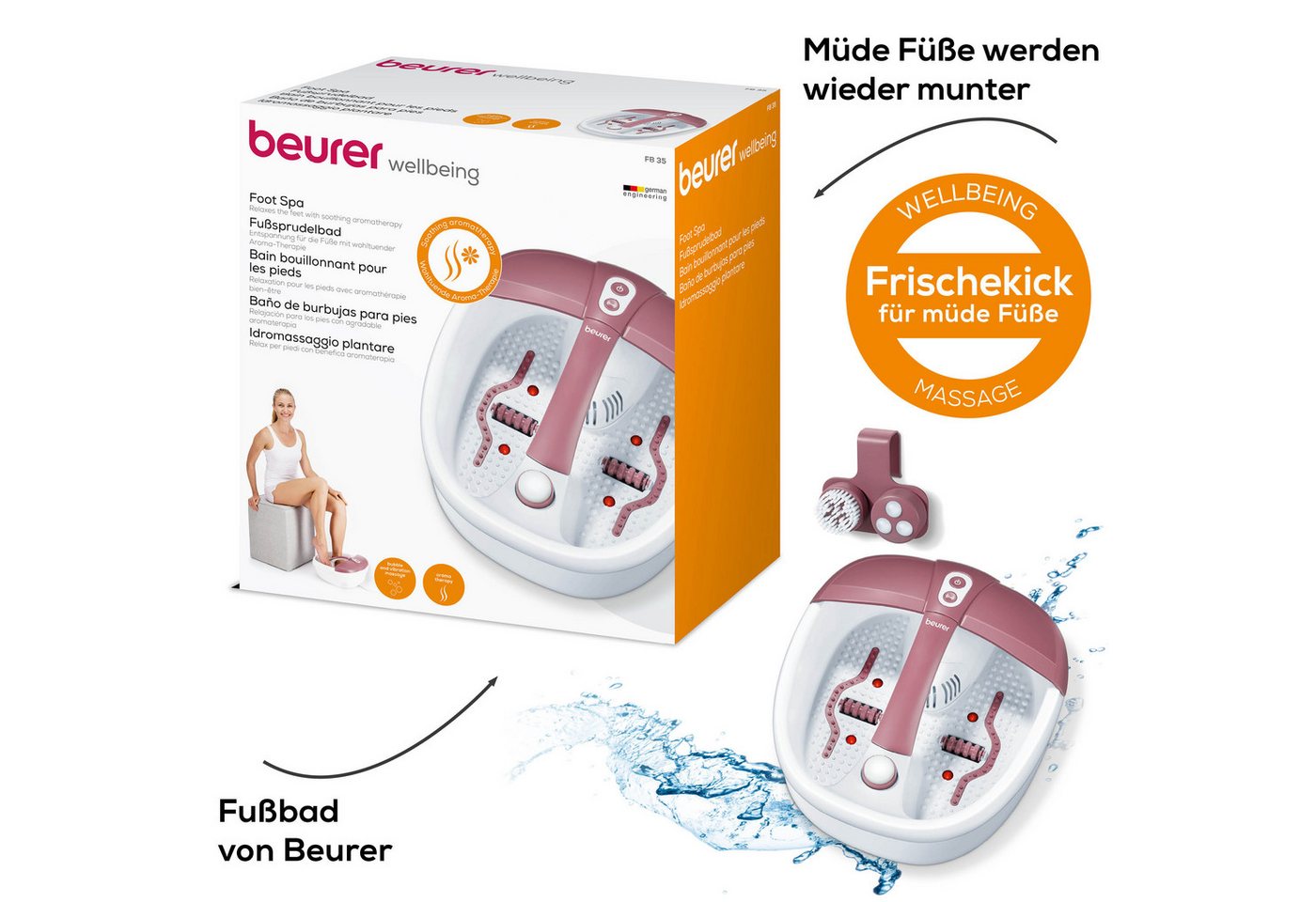 BEURER Fußbad FB 35 Fußsprudelwanne mit Aroma-Filter zur Verwendung mit Badezusätzen, Mit Vibrations- und Sprudelmassage und Wassertemperierung