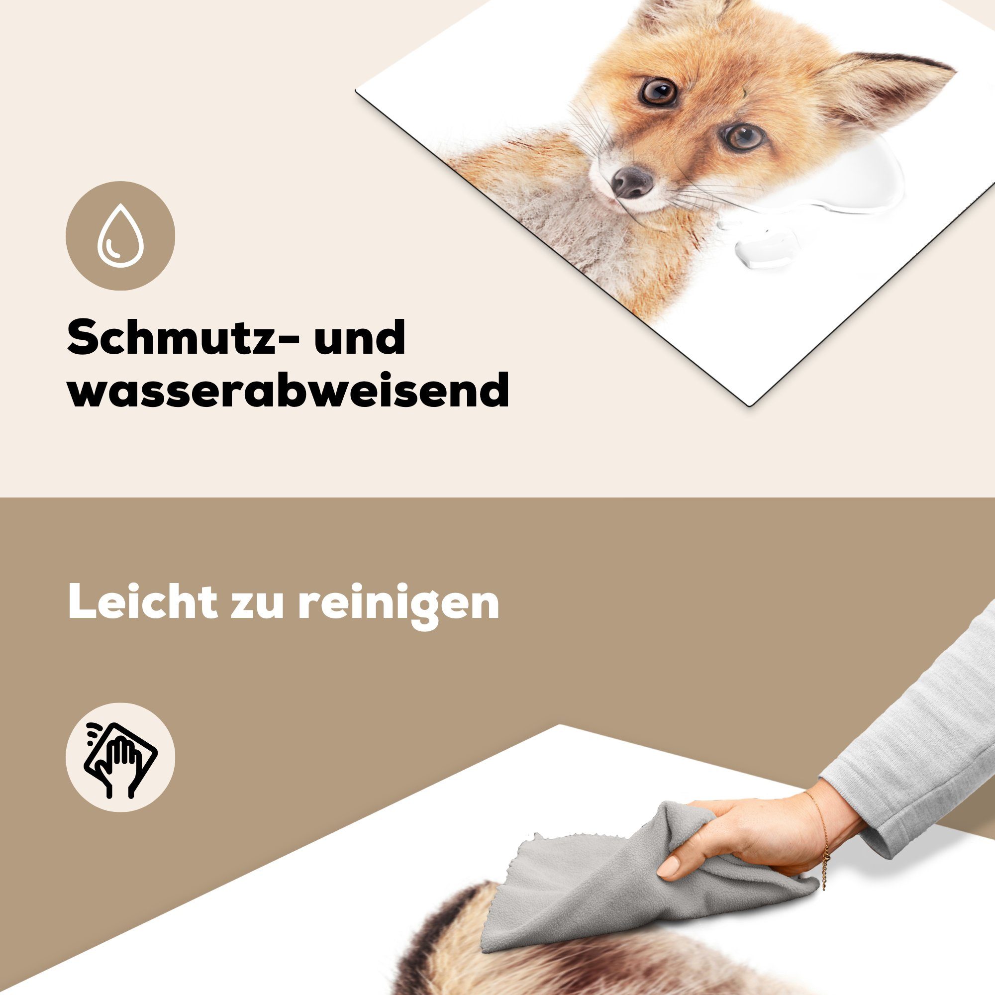 MuchoWow Herdblende-/Abdeckplatte Fuchs - Tiere - - nutzbar, Vinyl, Arbeitsfläche Orange Mobile 60x52 (1 Ceranfeldabdeckung cm, tlg), Natur