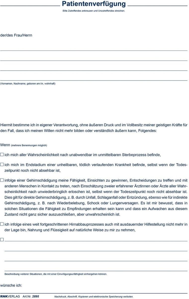 RNK Verlag Formularblock Patientenverfügung mit Betreuungsverfügung und Vorsorgevollmacht A4 – Bild 5 von 5