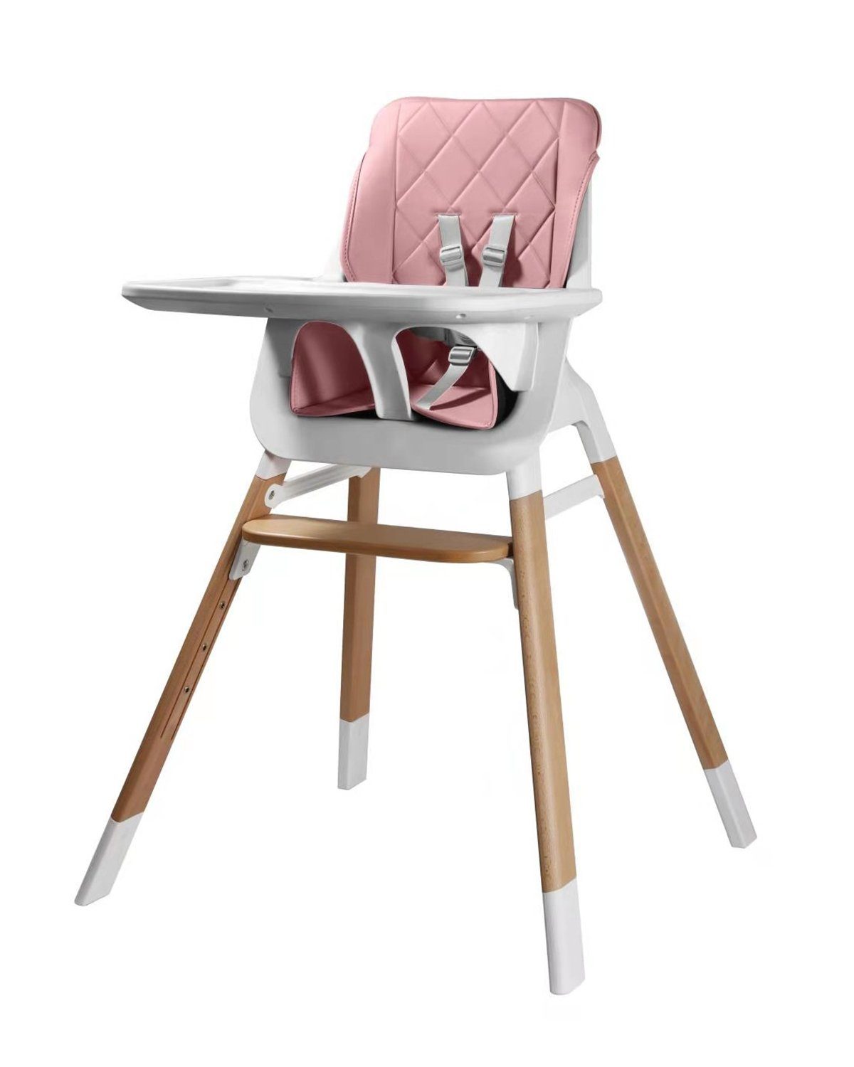 Kikkaboo Hochstuhl Hochstuhl 2 in 1 Modo, Kinderstuhl Holz, Gurt, Fußstütze verstellbar rosa | Stühle