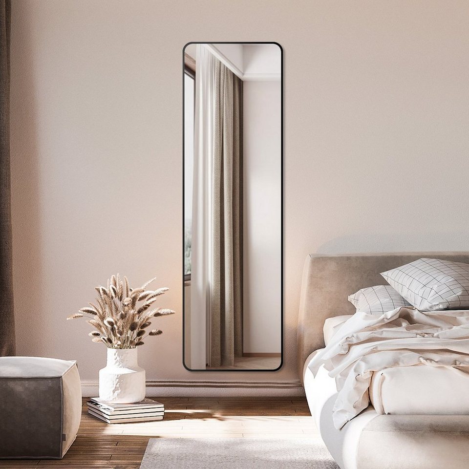 Boromal Spiegel groß 150x50 Wandspiegel Schwarz Flurspiegel mit Alurahmen  (Ganzkörperspiegel, Arched, Rechteckig, Eckig), hängend, Wand gelehnt
