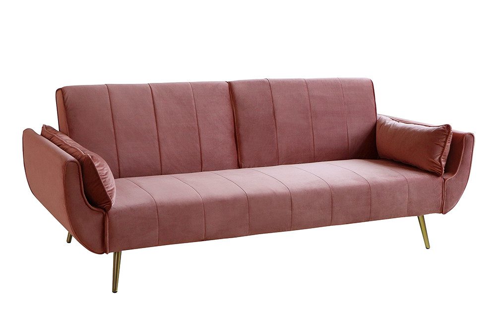 riess-ambiente Schlafsofa DIVANI 220cm altrosa/gold - Samt, Pappelholz, inkl. Kissen, Retro, Einzelartikel 1 Teile, 3-Sitzer mit Bettfunktion - ideal für Wohn- und Schlafzimmer oder Loft