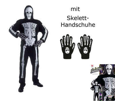 Scherzwelt Kostüm Erwachsenen Skelett, Anzug und Maske + Knochenhandschuhe