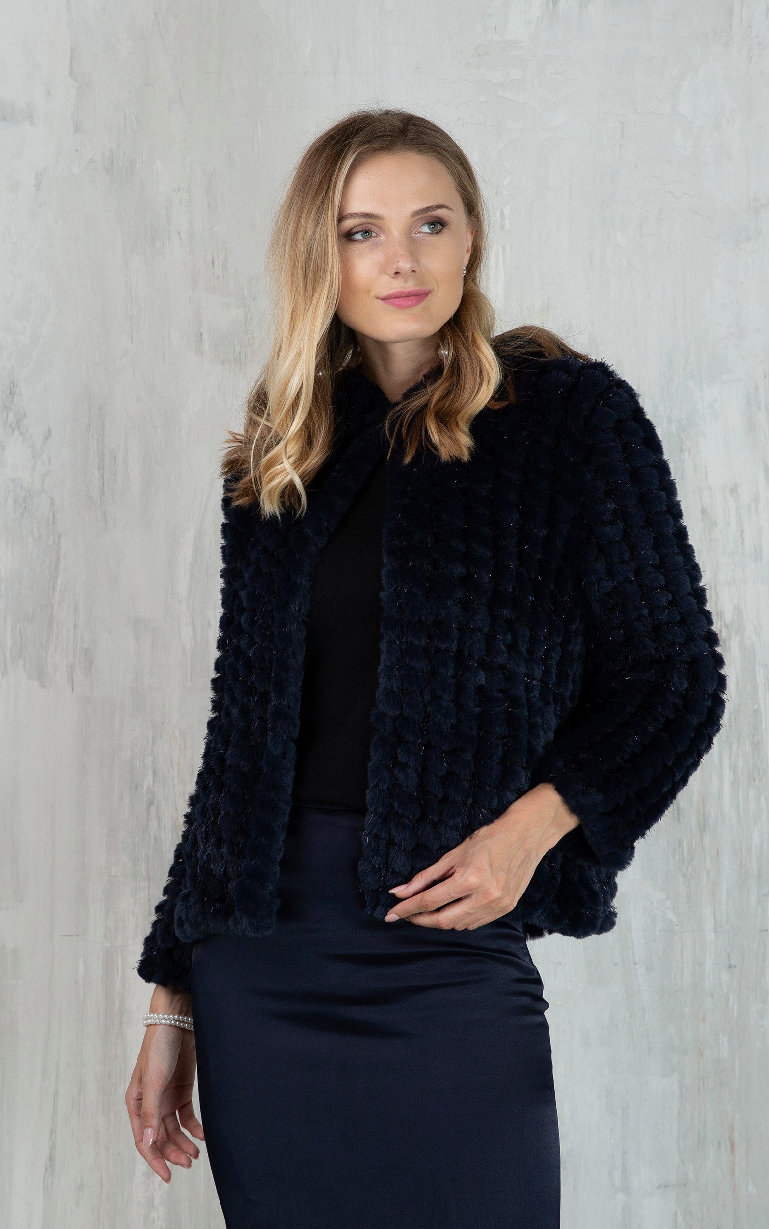 Passioni Fellimitatjacke Strukturierte Webpelz Jacke mit Lurexgarn mit Hake günstig online kaufen