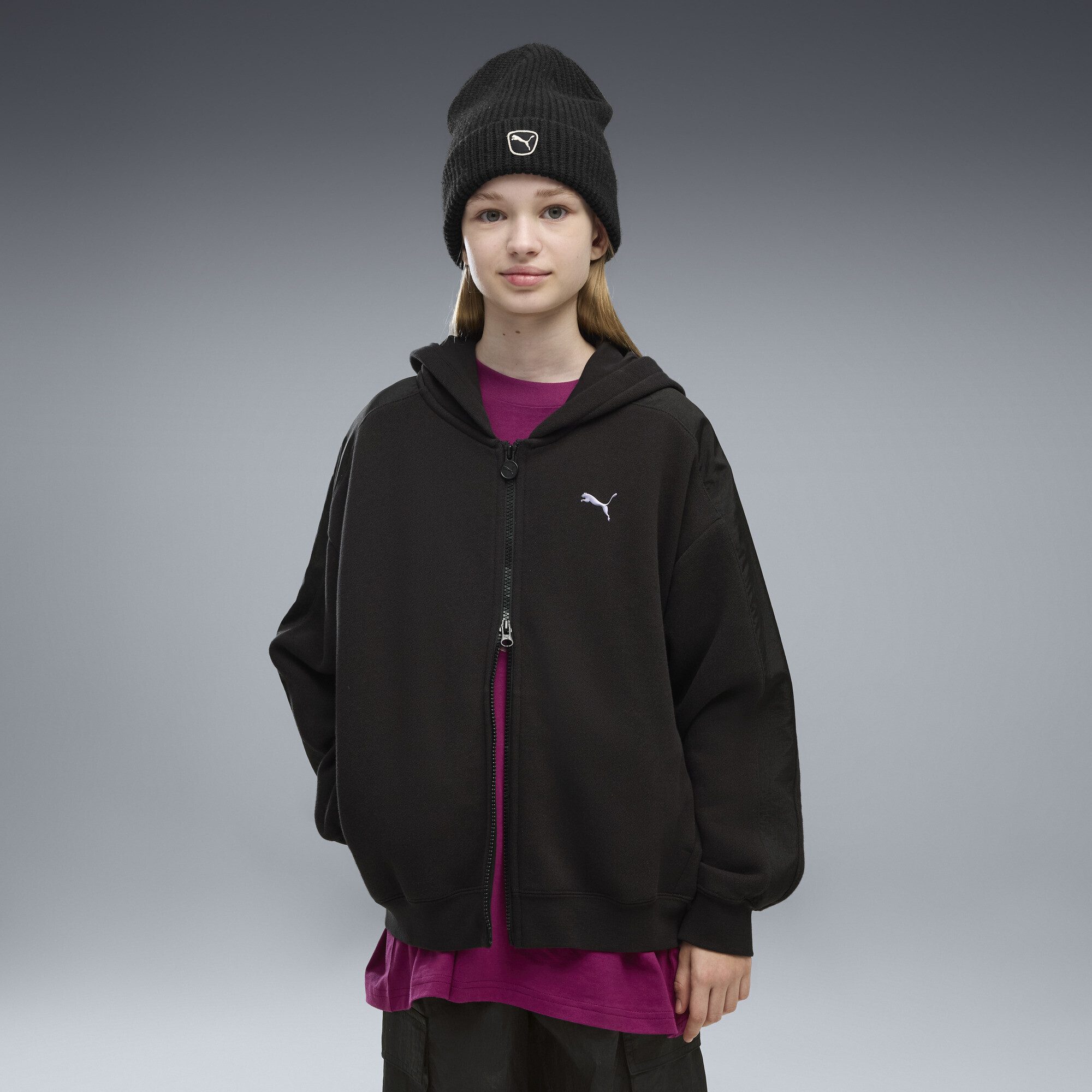 PUMA Sweatjacke T7 Midnight Shadow Oversized Jacke mit Reißverschluss Mädchen