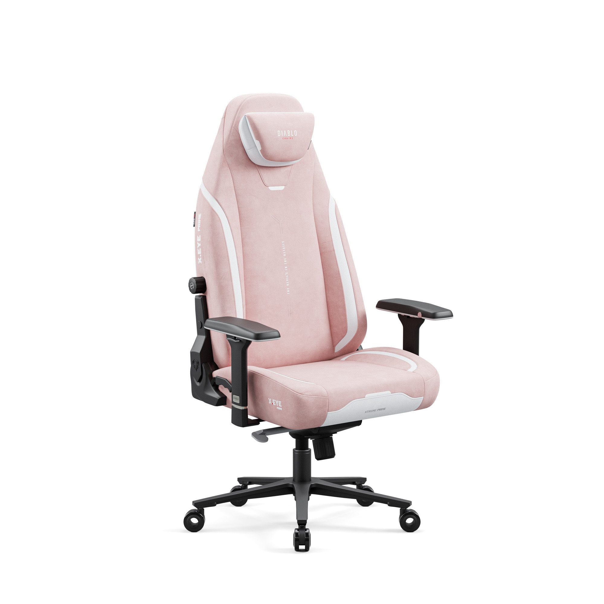 DIABLO CHAIRS Gaming-Stuhl X.Eye Prime Stoff ergonomisch 4D-Armlehnen Metallbasis 140kg (ProSpine Support, Wippmechanik 170°, Klasse-4-Gaslift), Magnet-Kopfstütze CoolComfort GentlePro TiltTech