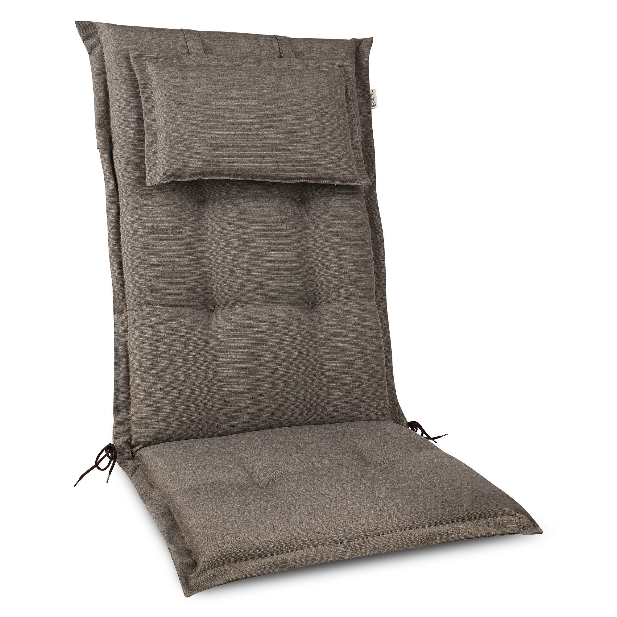 Beautissu Hochlehnerauflage HighLux HL, 120x50x7cm, Taupe, Gartenstuhlauflage, Outdoor, Sitzkissen, UV-beständig, mit Bändern, UV-Lichtechtheit 5, Stoffqualität 220g/m²