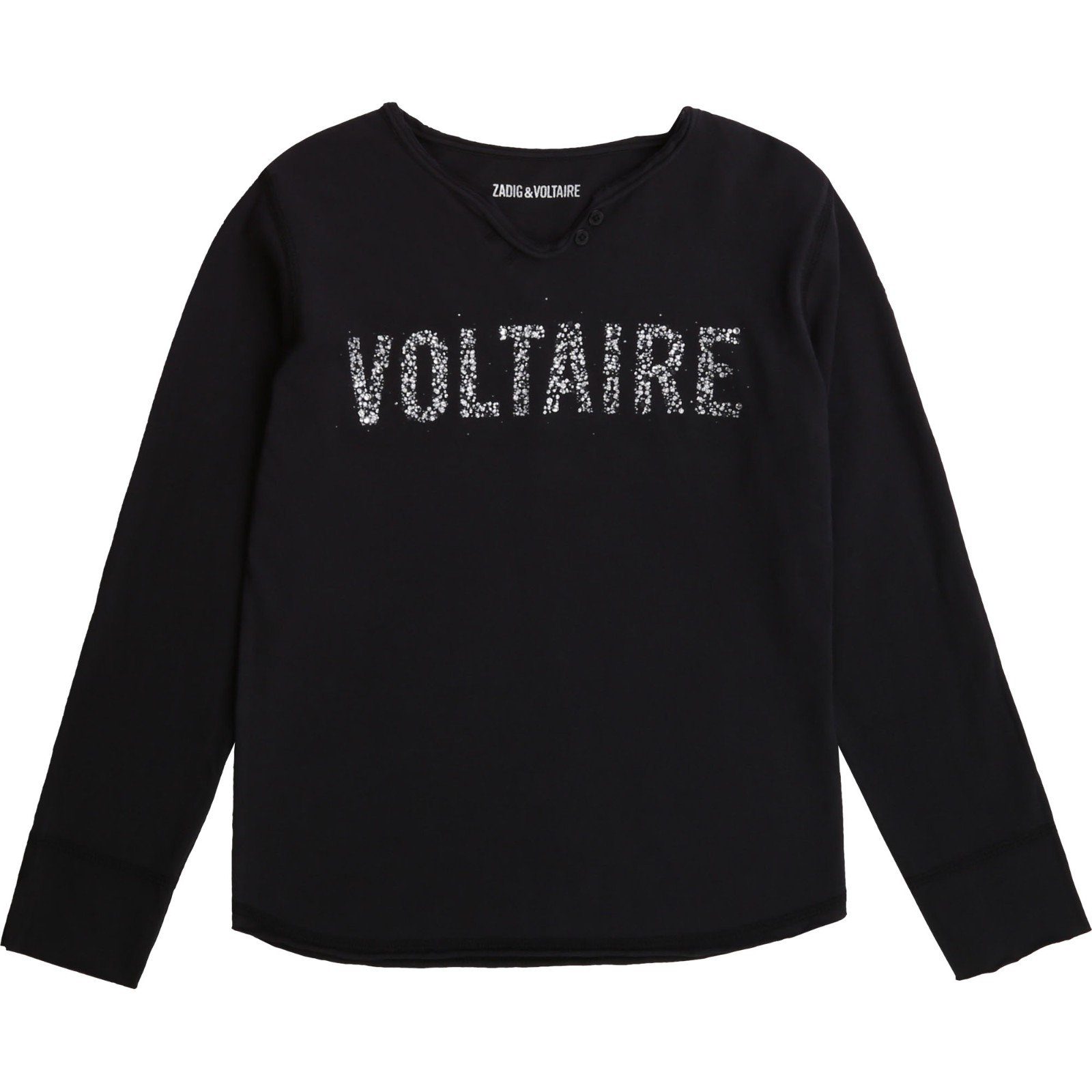 Glitzer VOLTAIRE Voltaire Langarmshirt Logo & ZADIG Longsleeve Zadig Strass Kragen & tunesischer