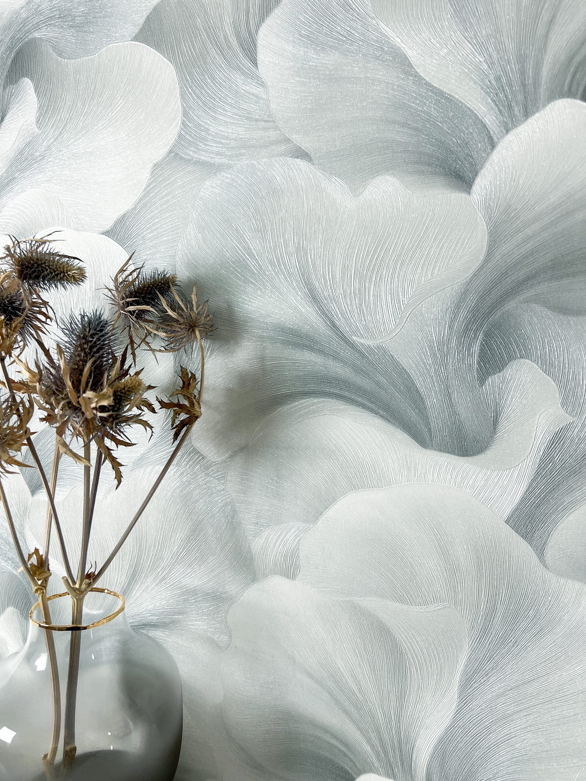 Newroom Vliestapete Diarra Hellgrau Tapete Mustertapete Blumen, Grafik, str günstig online kaufen