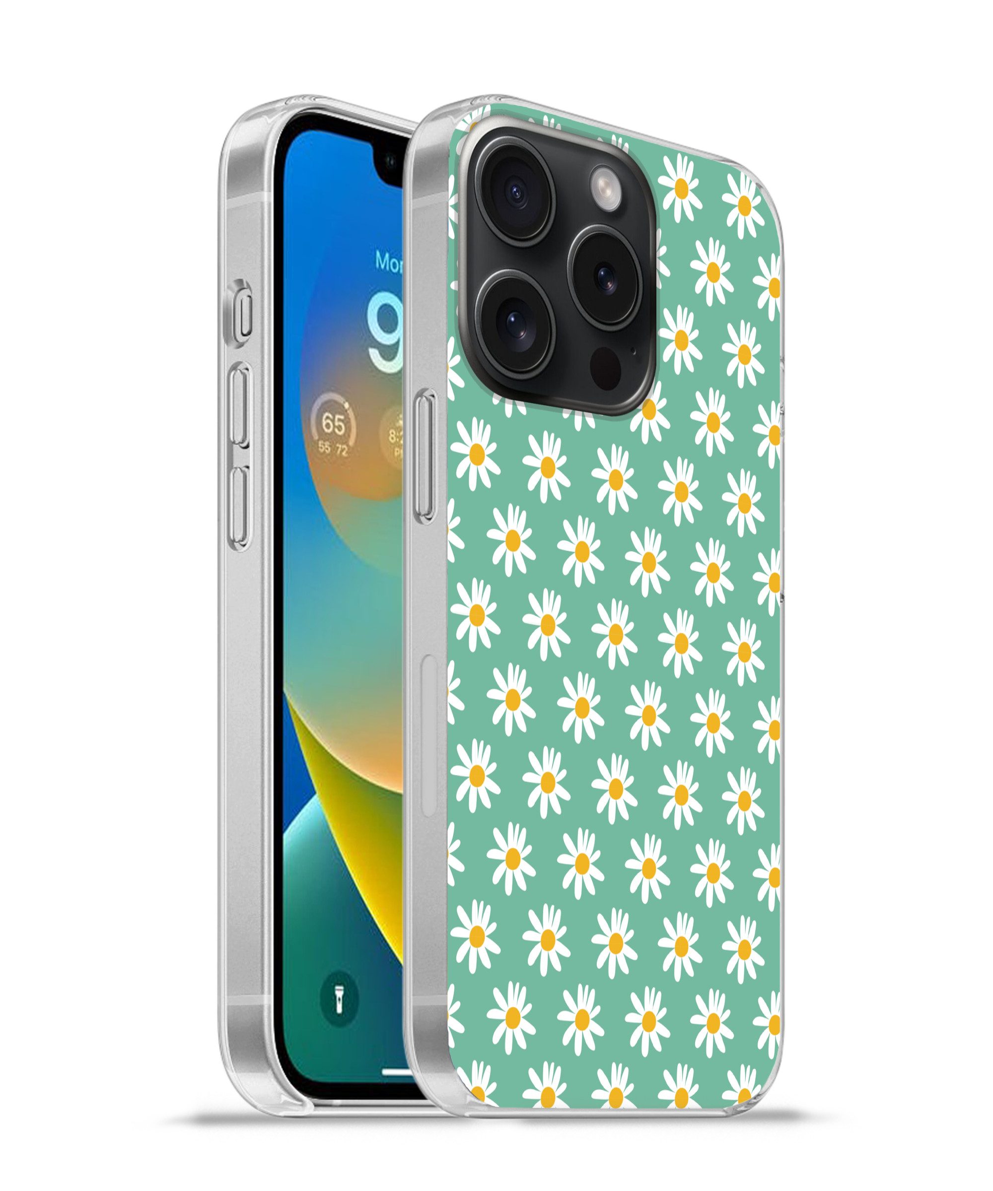 MuchoWow Handyhülle für Apple iPhone 15 Pro Gänseblümchen - Muster - Grün - Blumen, Smartphone-Bumper, Print, Handy Schutzhülle Dünn