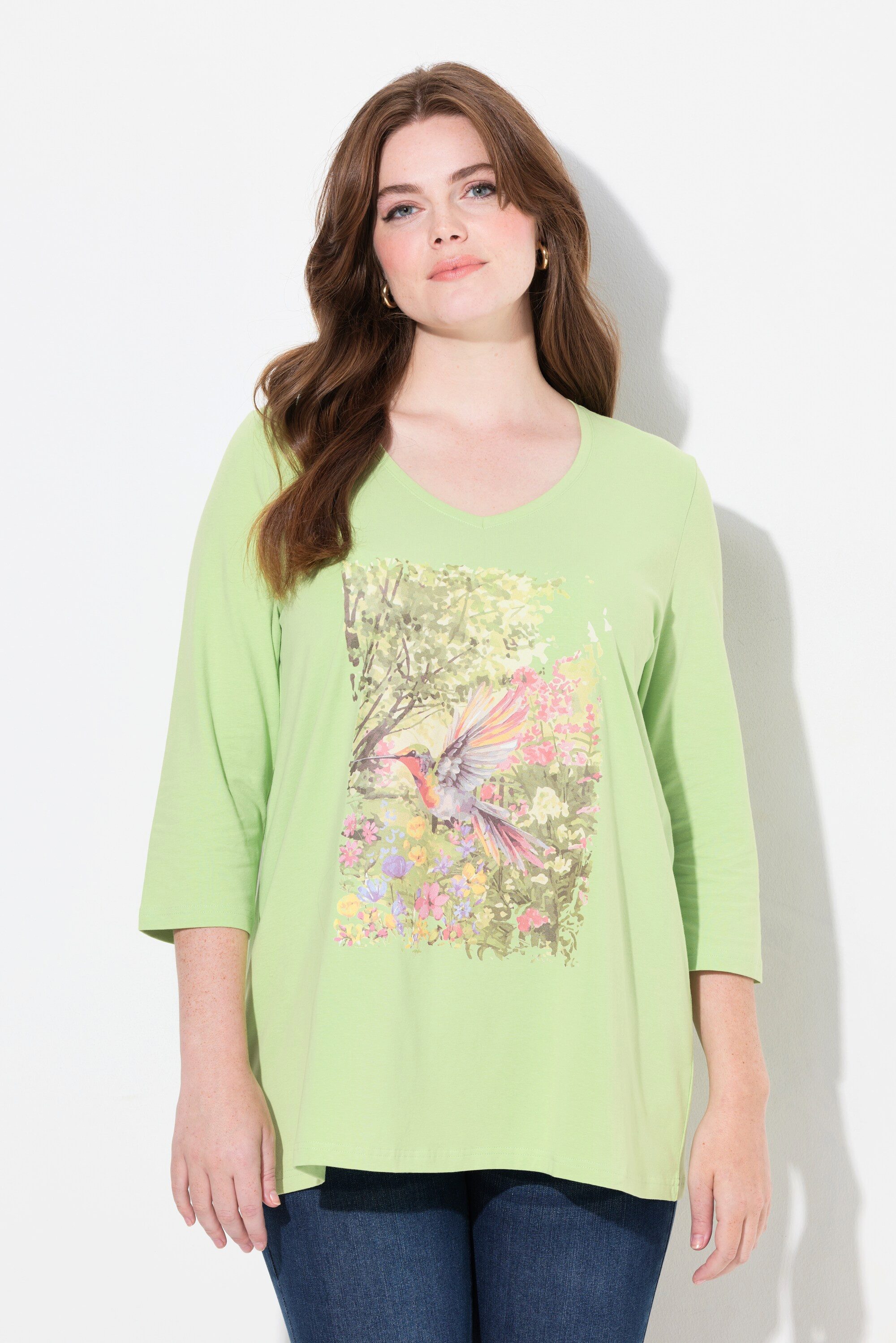 Ulla Popken T-Shirt Shirt Natur-Motiv A-Linie günstig online kaufen