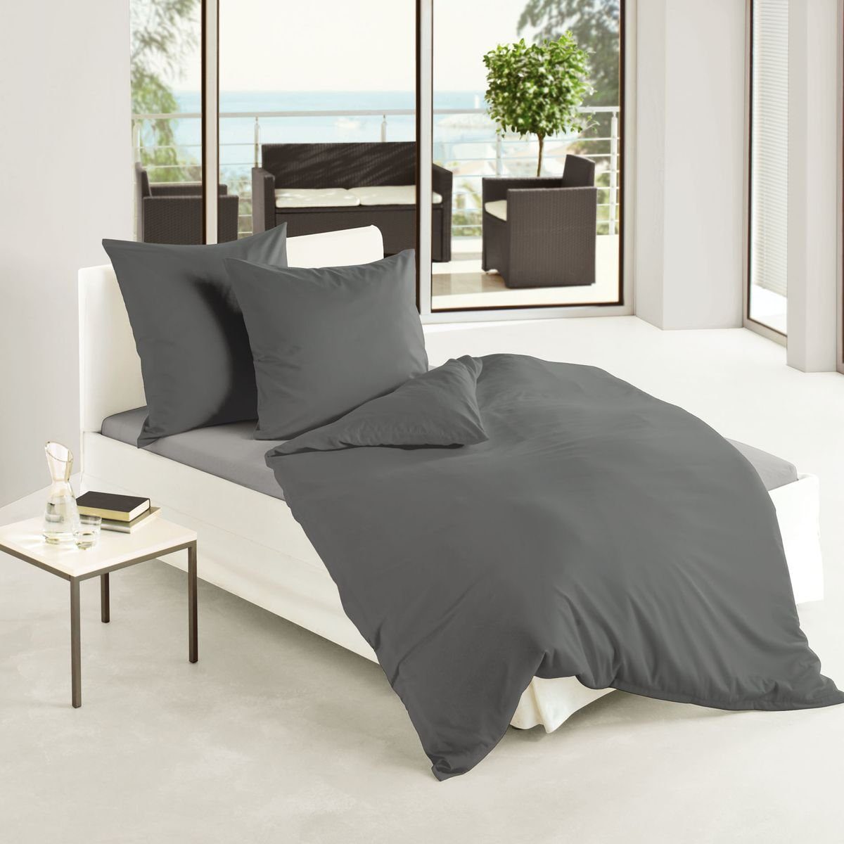 JACK Bettwäsche JACK by Bierbaum Uni Fein Biber Bettwäsche einfarbig Anthra günstig online kaufen