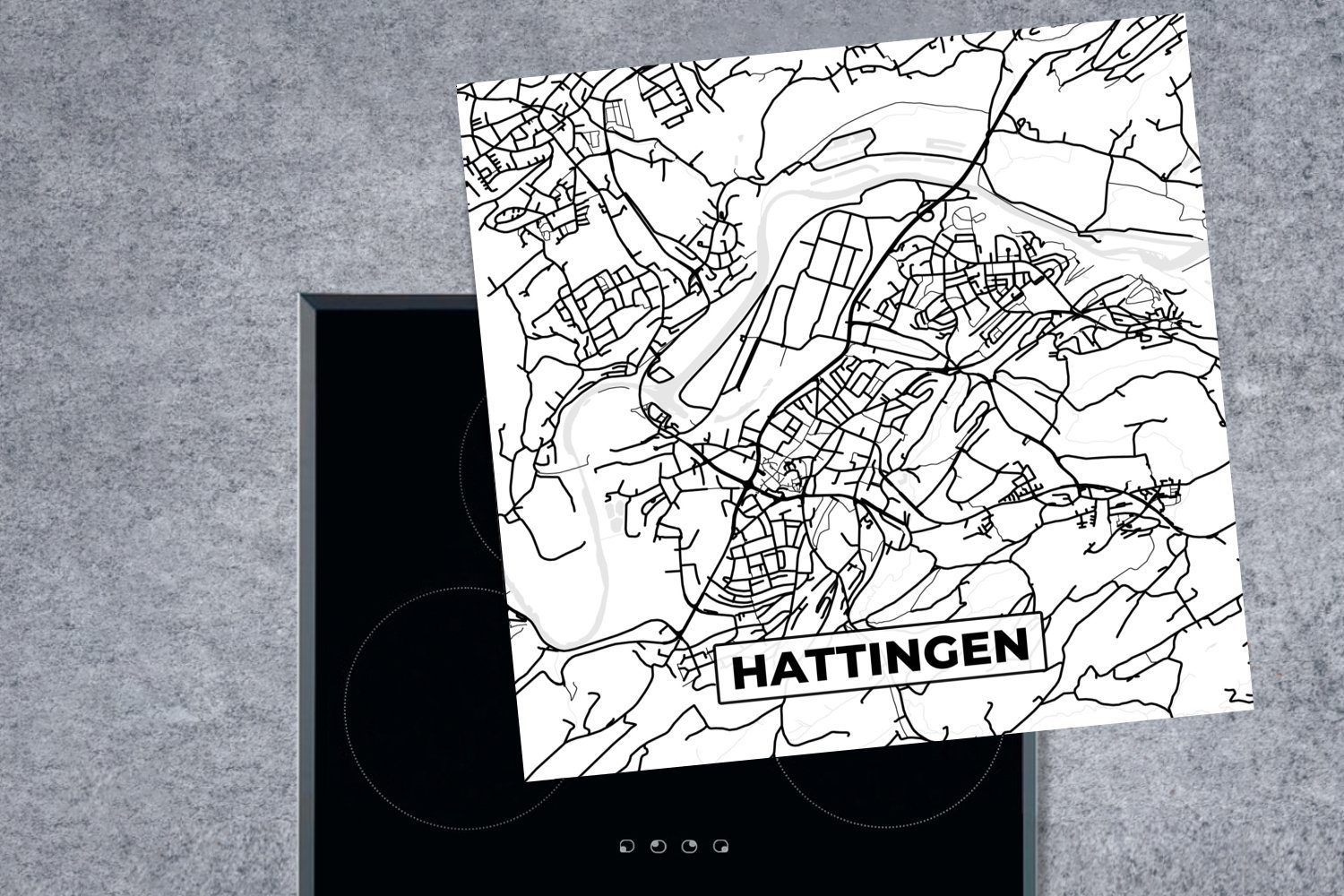 78x78 MuchoWow Vinyl, tlg), für - Hattingen - Ceranfeldabdeckung, Arbeitsplatte Herdblende-/Abdeckplatte (1 cm, Karte, küche Stadtplan