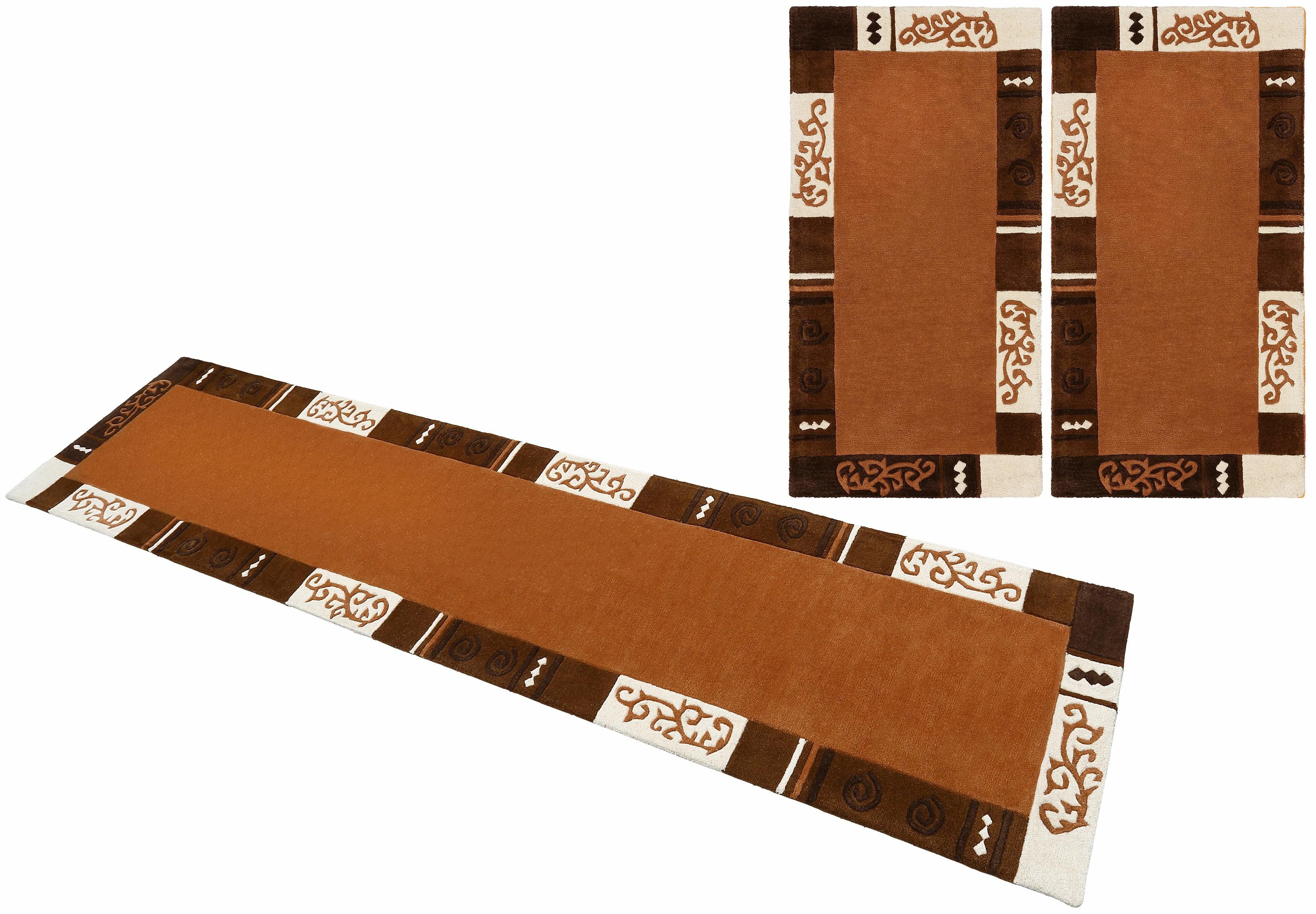 THEKO Bettumrandung Ambadi, Höhe 14 mm, (3-tlg), Bettvorleger, reine Wolle, mit Bordüre, Läufer-Set