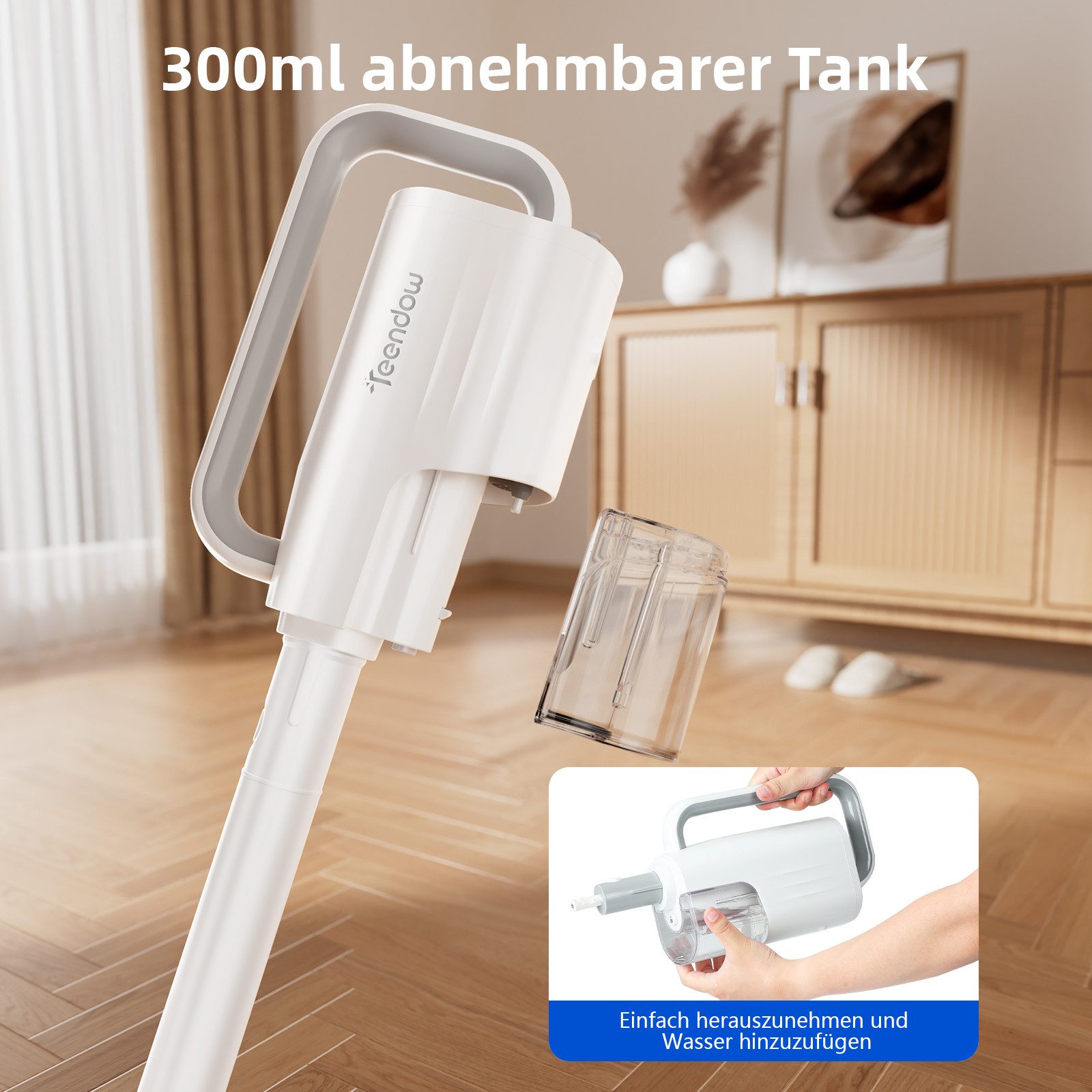 Teendow Dampfreiniger SC-05 Dampfreiniger boden mit 300ml Wassertank, Dampfmopp, 1300 W, beutellos, 7m Kabellänge, für alle Haushalte