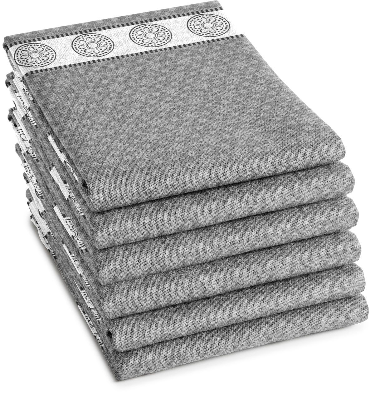 DDDDD Geschirrtuch DDDDD Lace Geschirrtuch Grau (6er-Pack), (Packung, 6-tlg), schnell trocknend, 100% Baumwolle, mit Ornamenten
