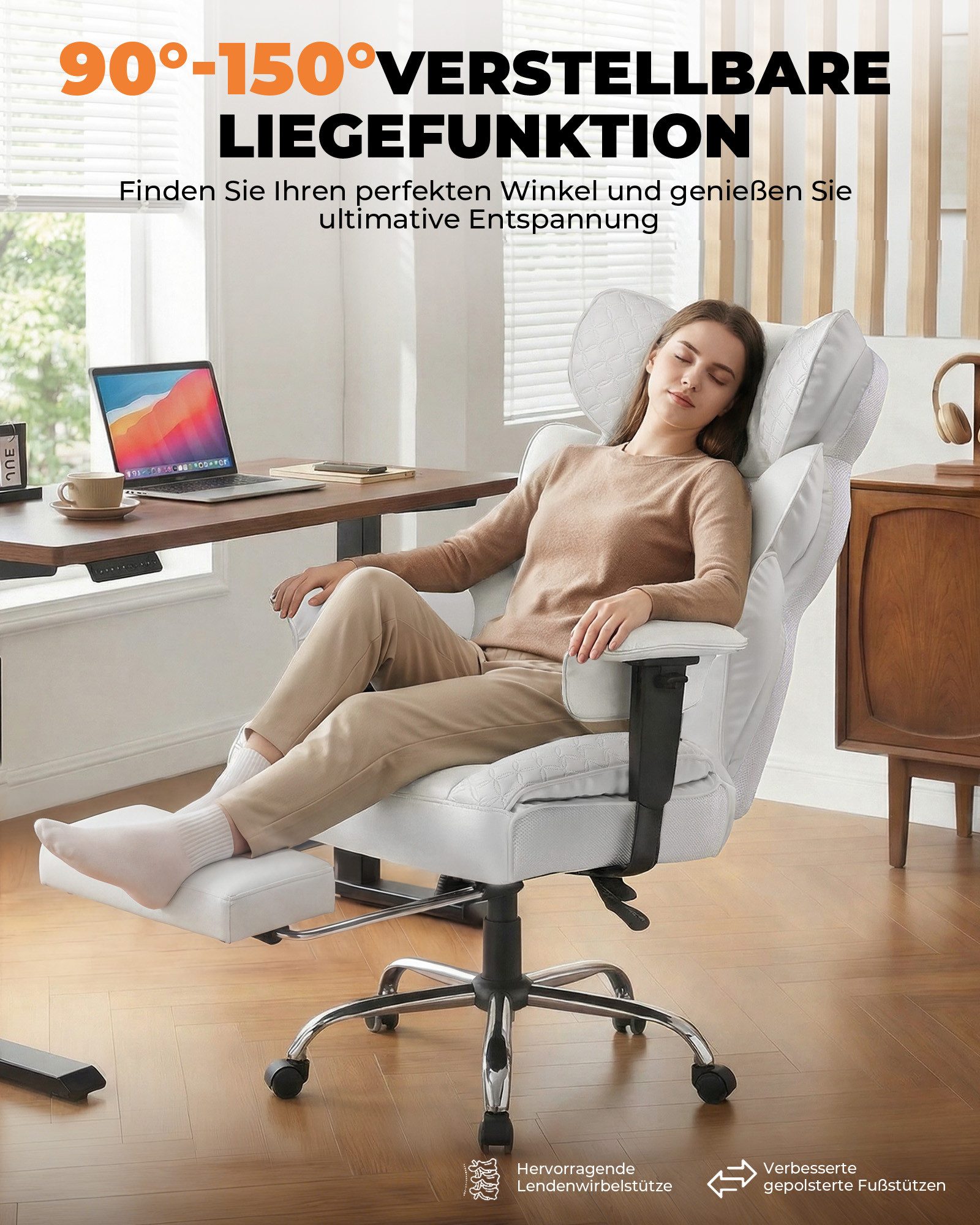 COMHOMA Gaming-Stuhl Ergonomischer Bürostuhl 180 kg, mit Lendenstütze & Fußstütze, 150° verstellbare Rückenlehne, hoher Chefsessel