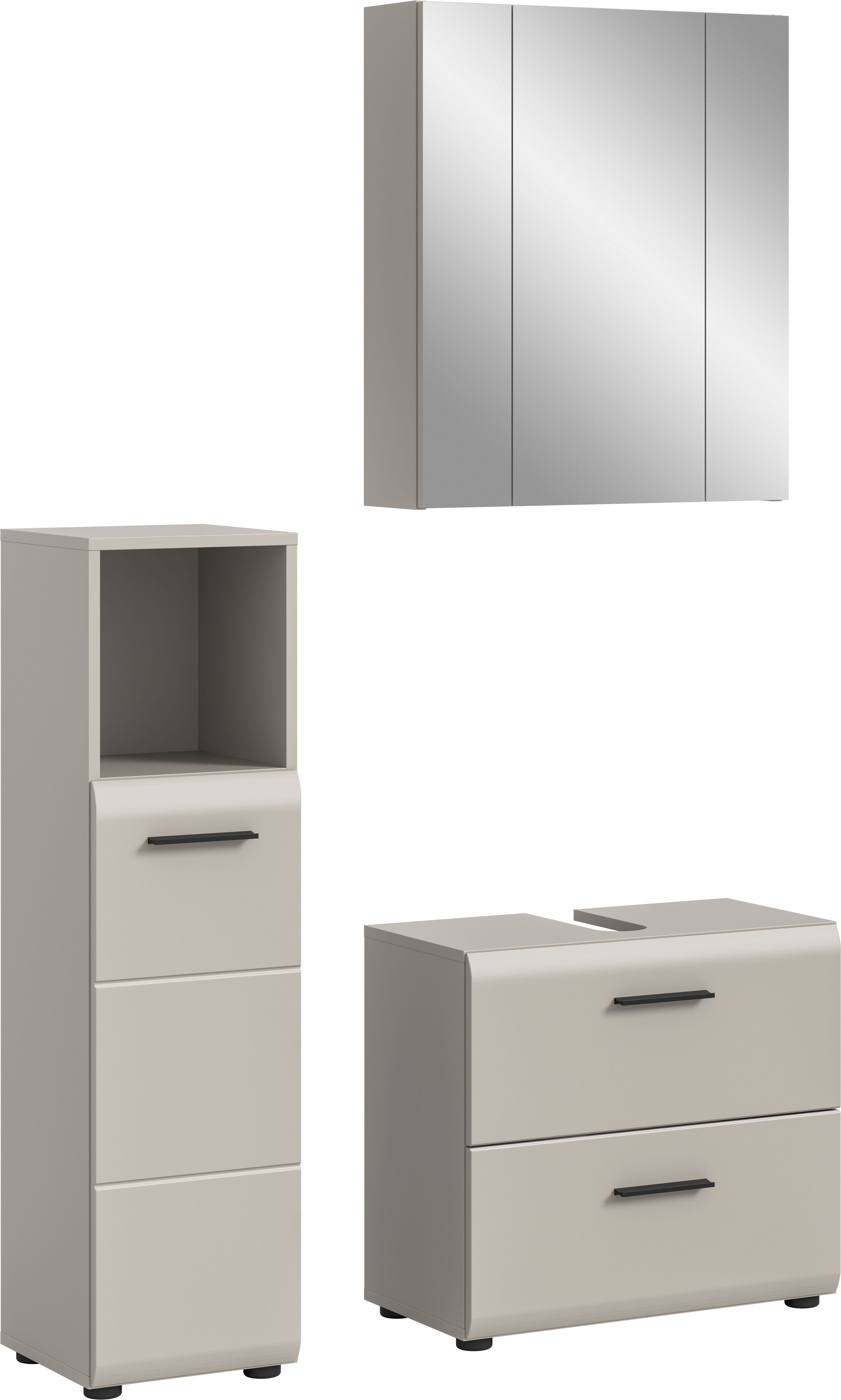 welltime Badmöbel-Set FLORENZ, 3-teilige Badkombination, hochwertige MDF-Front, (Set, 3-St., best. aus: Midischrank hoch, Waschbeckenunterschrank, Spiegelschrank), Bad-Kombination, Bad-Möbel, Badezimmer, Kombination, Kombi