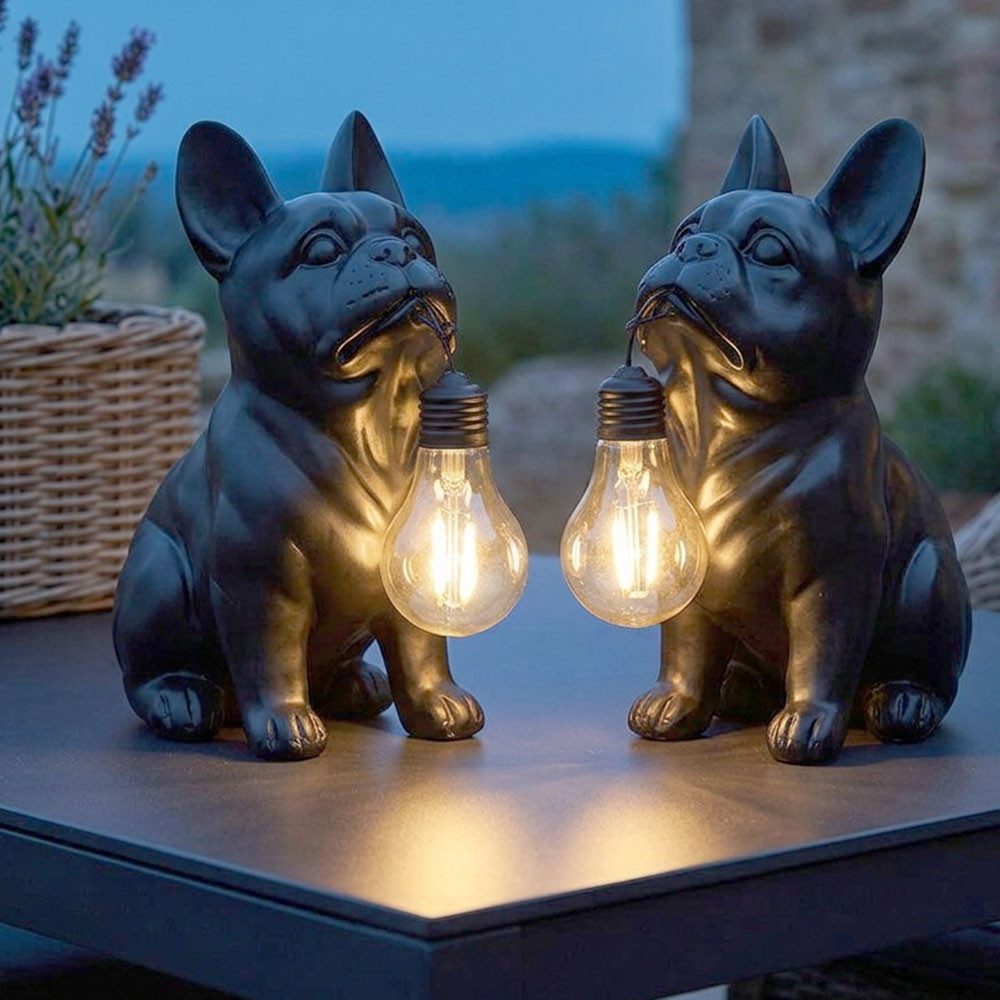 GLOBO LIGHTING LED Solarleuchte, LED-Leuchtmittel fest verbaut, Warmweiß, 2x LED Solarleuchte Solarlampe Außenleuchte Schwarz Matt Hund H23,5cm