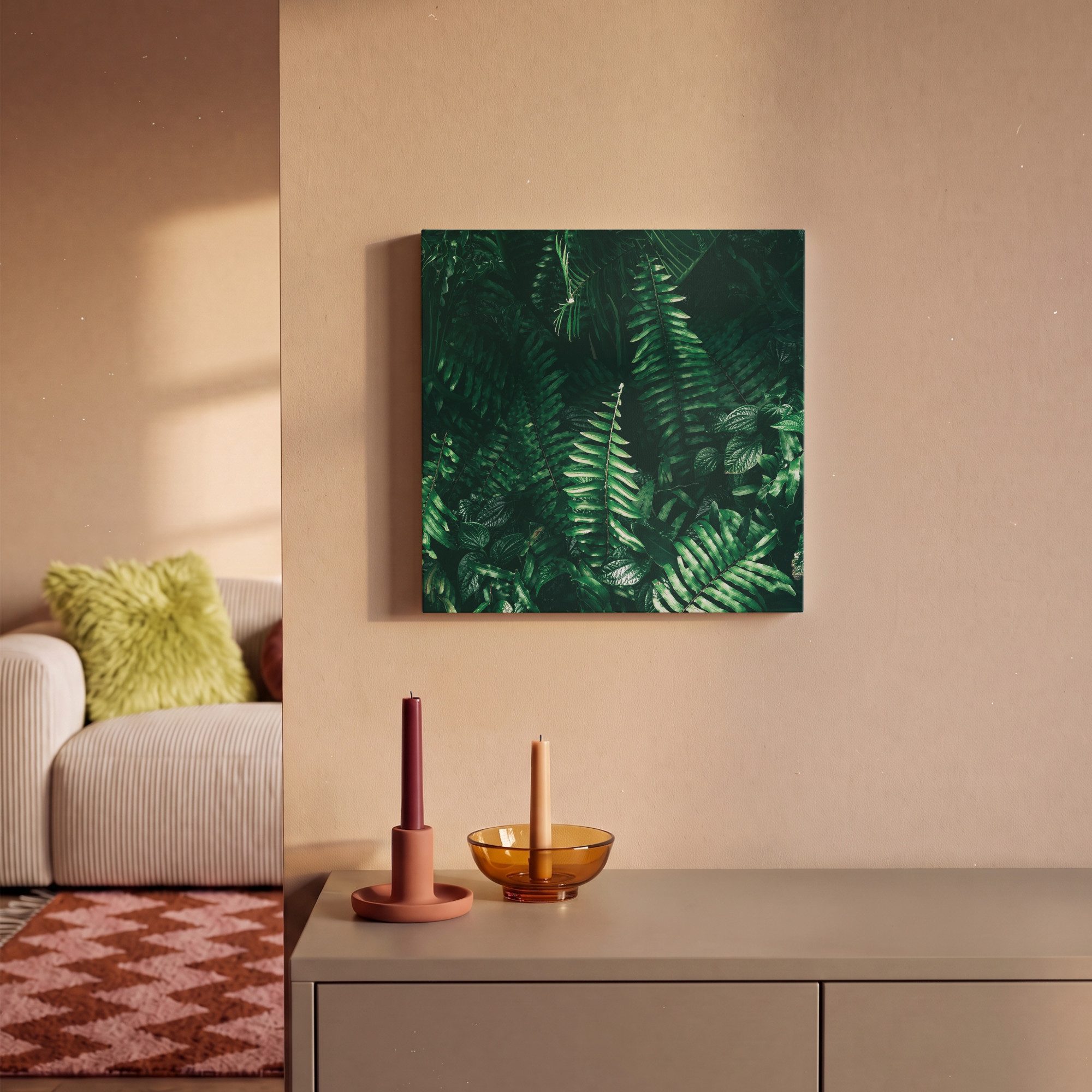 OneMillionCanvasses® Leinwandbild Blätter - Dschungel - Natur - Tropisch - Pflanzen, Fotodruck (1 St), Wandbild, Deko Schlafzimmer Wohnzimmer Flur 20x20 cm – Bild 2 von 5