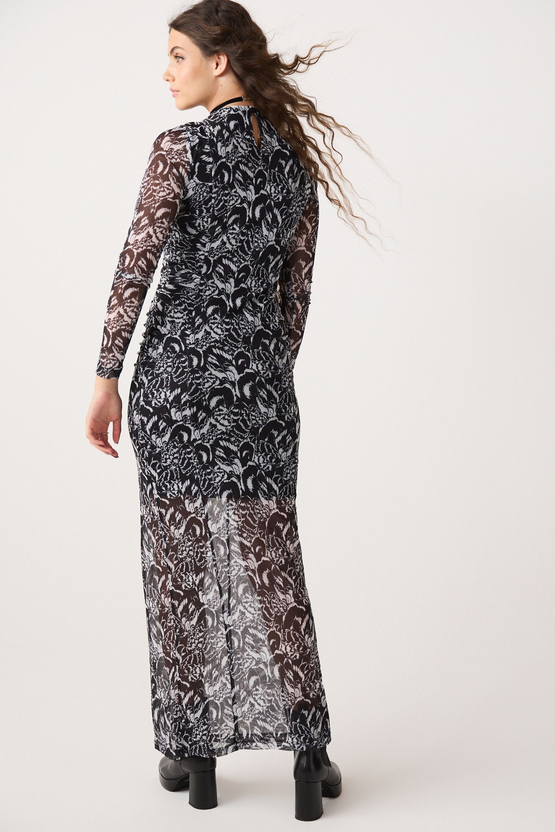 Next Midikleid Plissiertes langärmeliges Midikleid mit günstig online kaufen