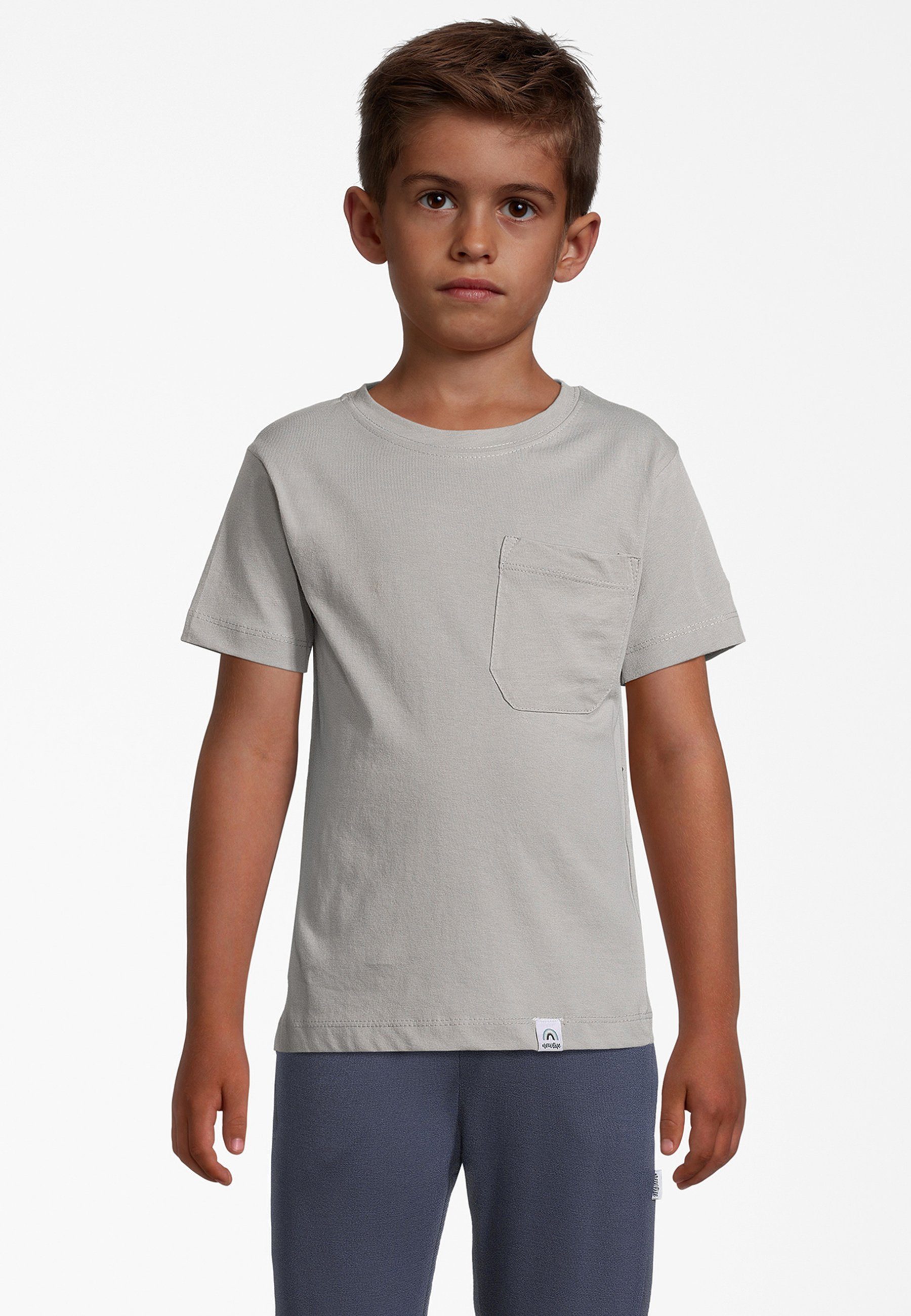 GOTS - zertifizierte New T-Shirt grau POCKET CREW PATCH TEE Life NECK Bio-Baumwolle