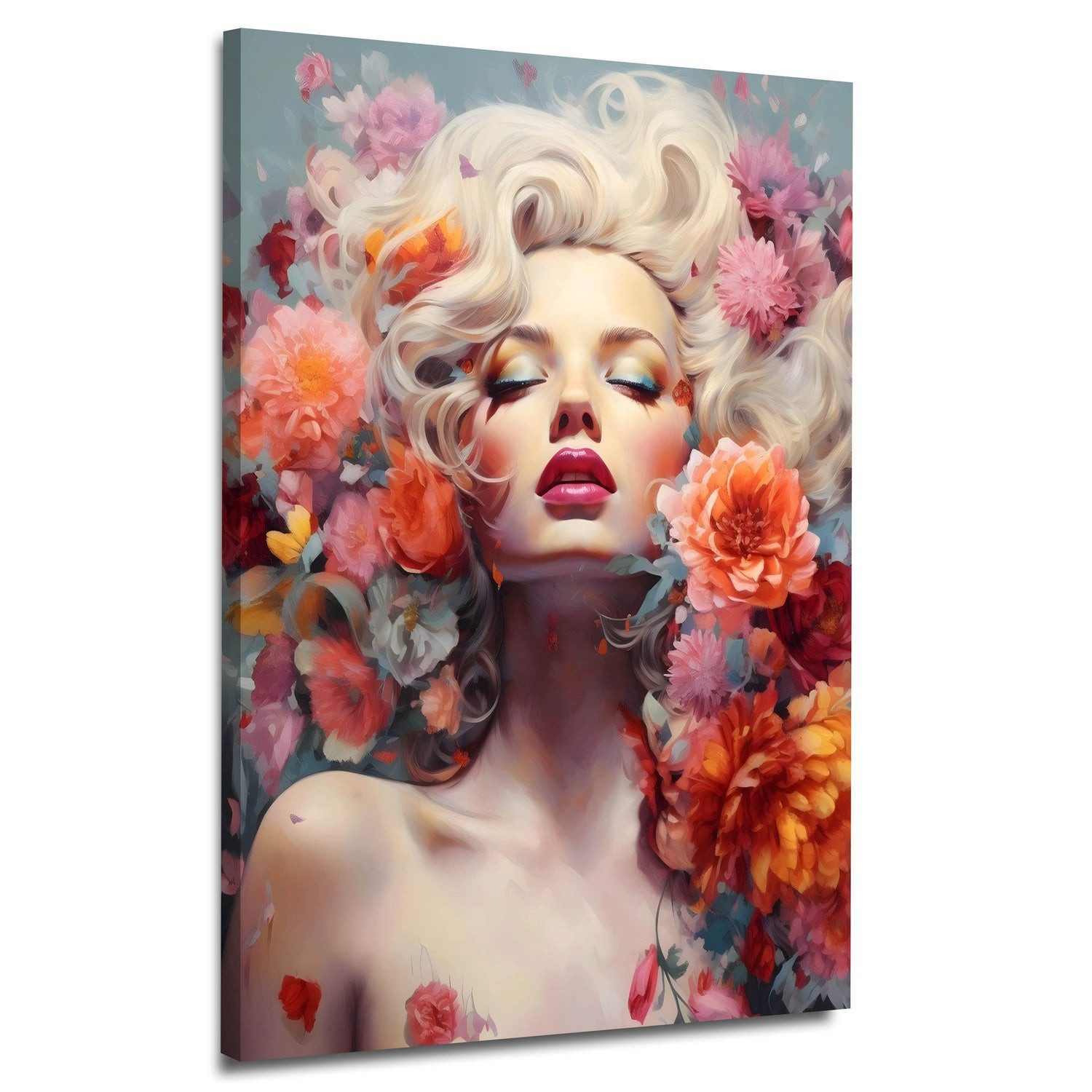 Artedinoi Leinwandbild Marilyn Flower Colour Leinwandbild Wandbild Kunstdruck XL Deko, Marilyn Monroe mit Blumen, farbig